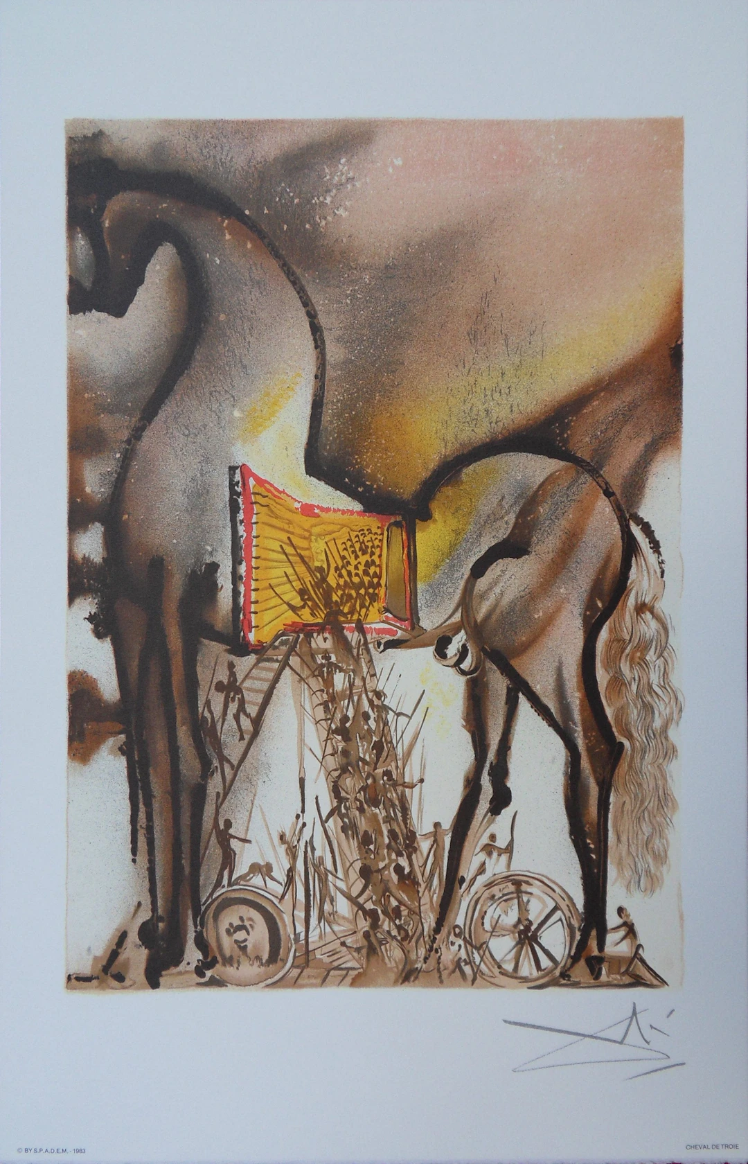 Salvador DALI : Les Chevaux, Le Cheval de Troie, Lithographie signée