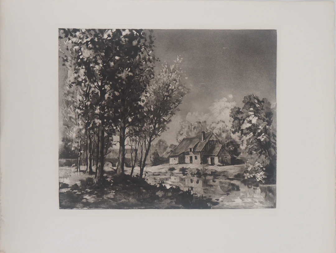 Eugène Delâtre - Ferme près de la rivière - Gravure originale