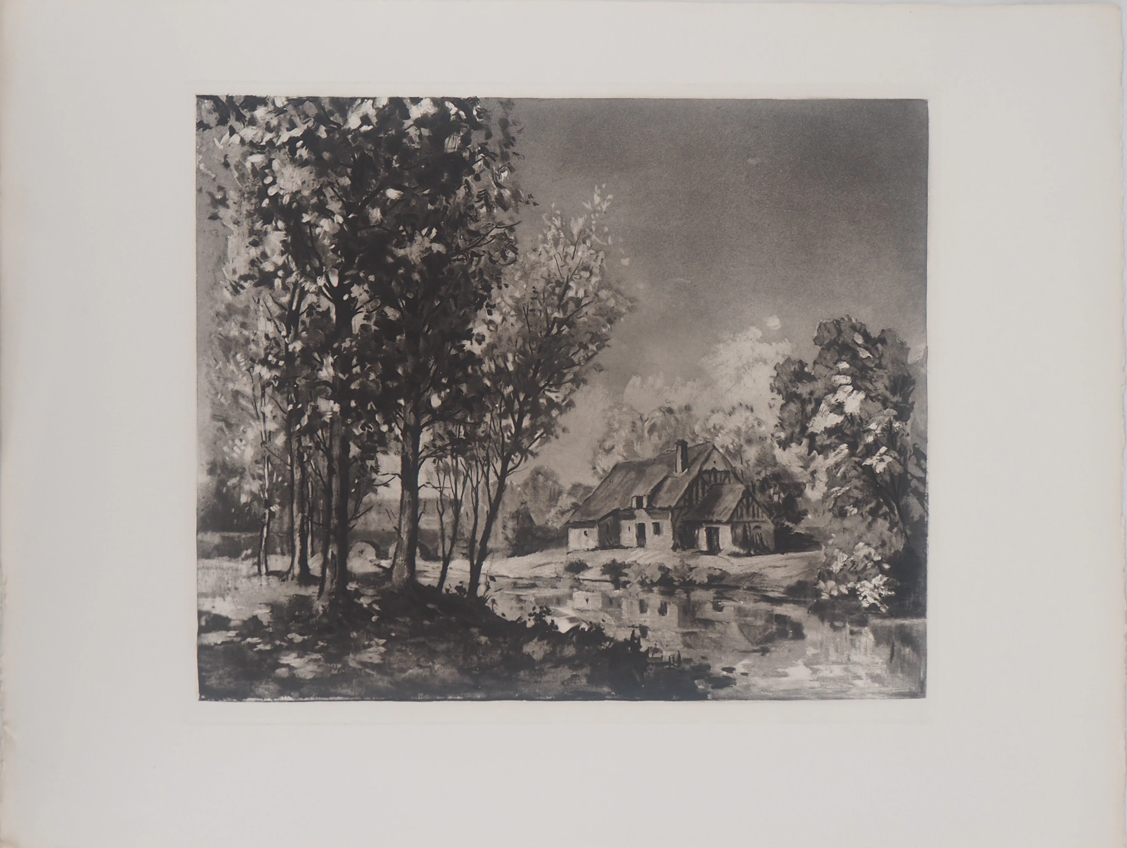 Eugène Delâtre - Ferme près de la rivière - Gravure originale