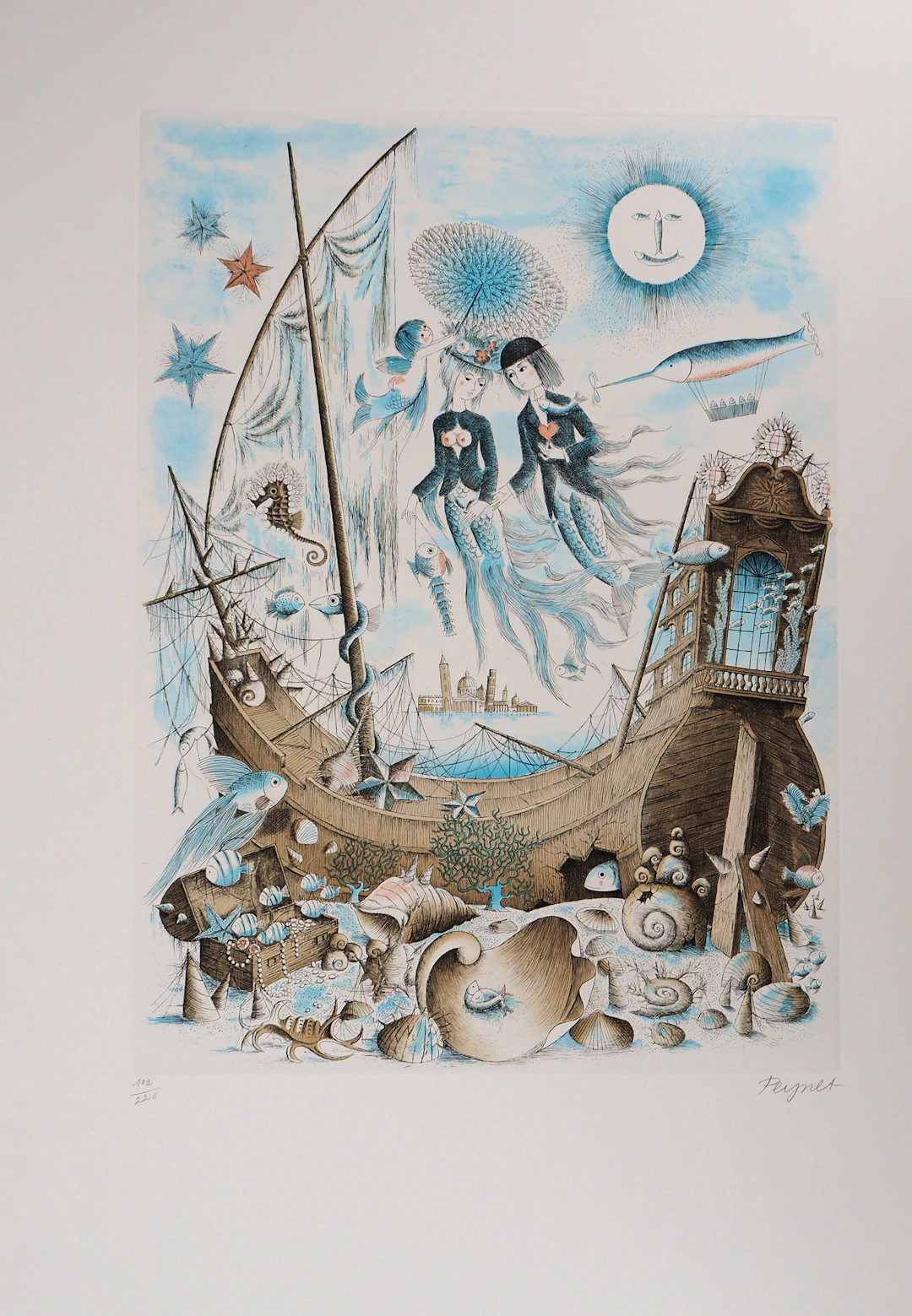 Raymond PEYNET : Signe du zodiaque, Poissons - Gravure originale signée