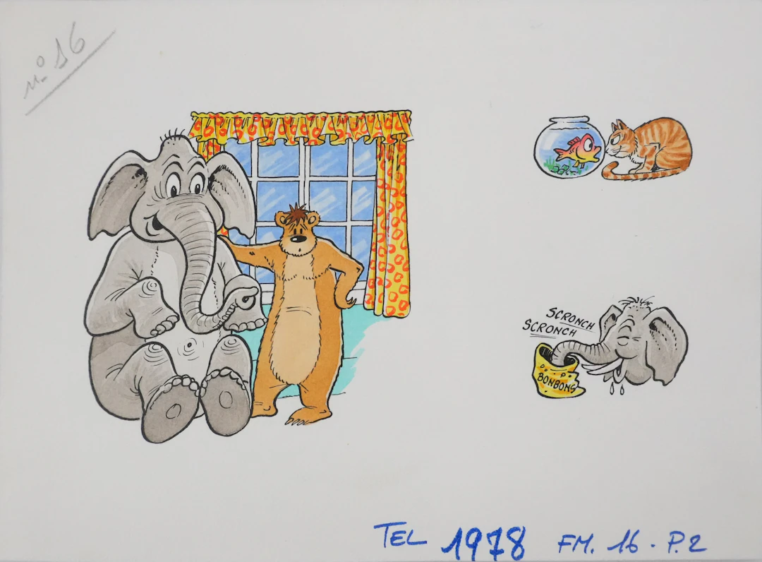 Roger BUSSEMEY : Nestor et son ami l'éléphant, Aquarelle originale