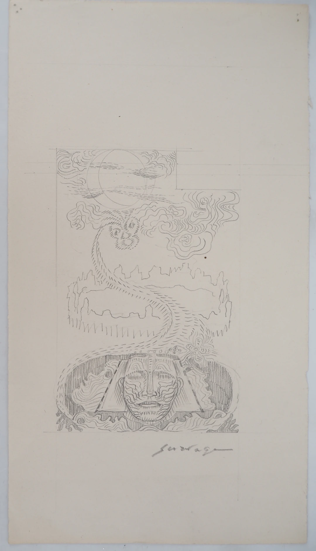 Léopold SURVAGE - La Grande Muraille allégorique - Dessin original, Signé