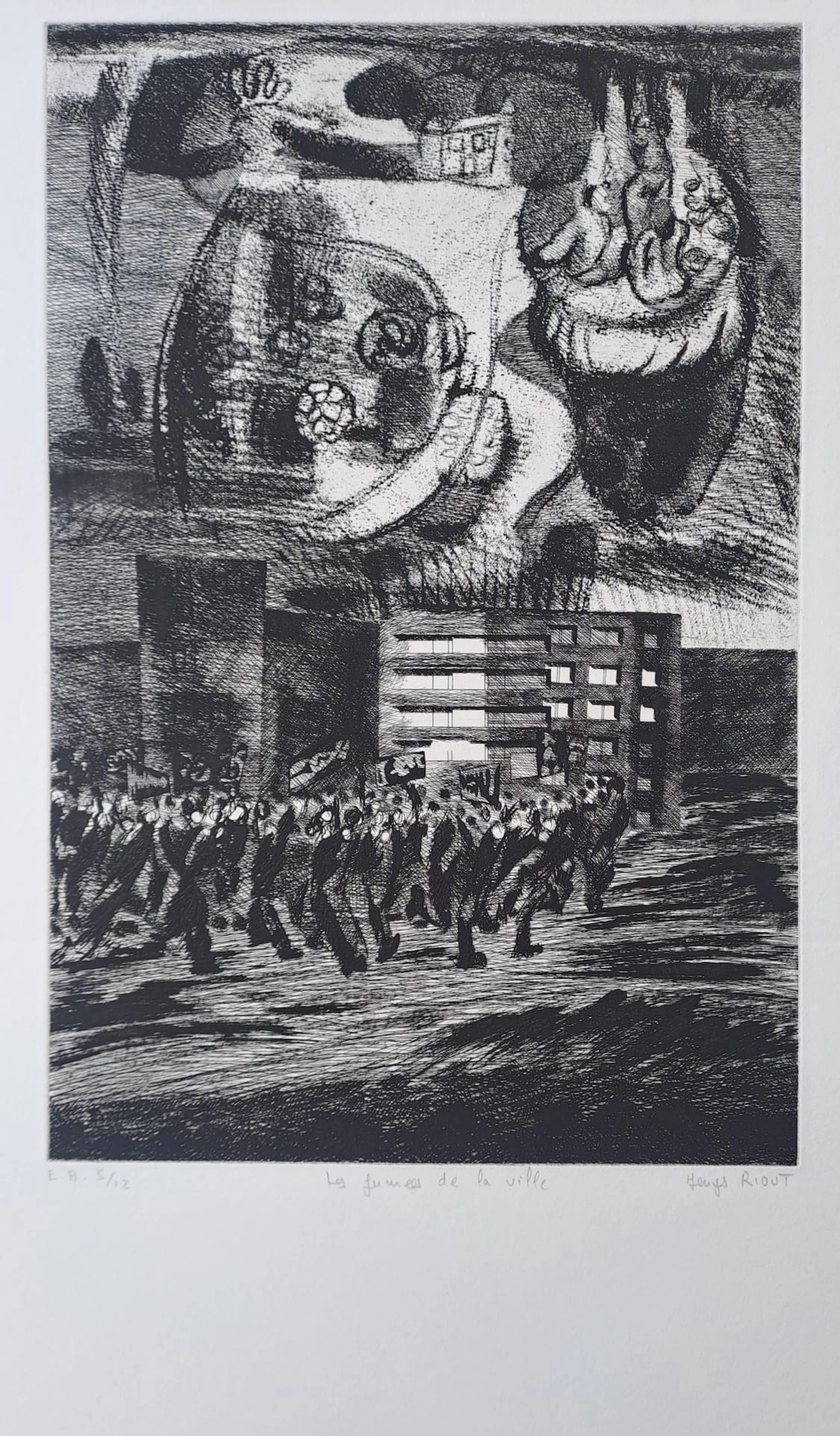 Janys Riout - Les fumées de la ville - Lithographie, signée et numérotée