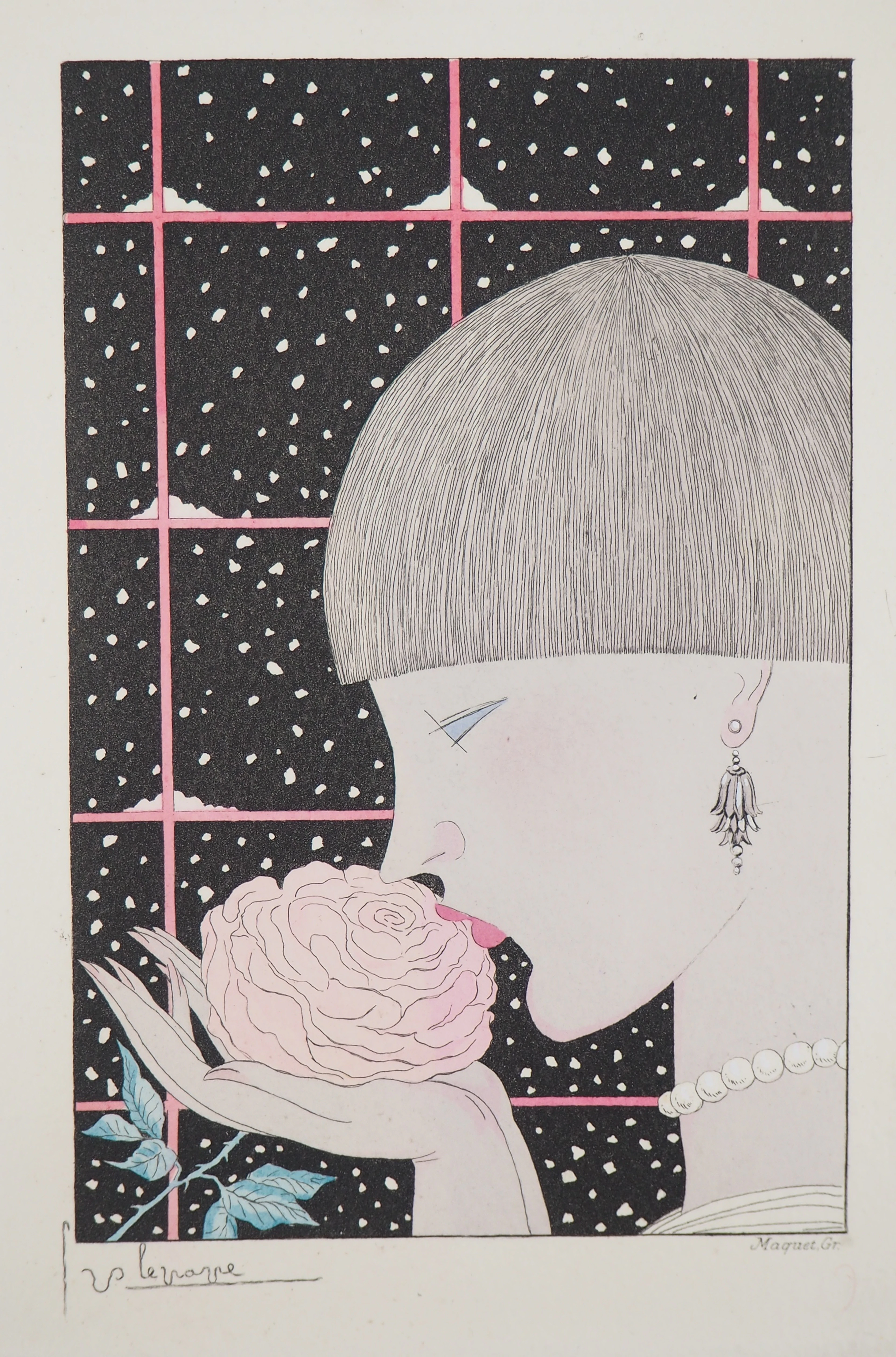 Georges LEPAPE - Jeune femme à la rose - Gravure originale signée