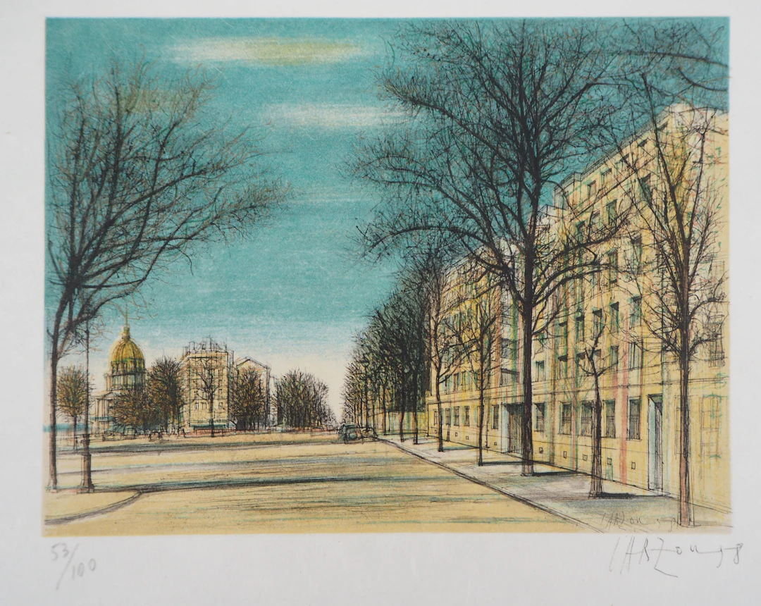 Jean CARZOU - Boulevard des Invalides, 1958, - Lithographie originale signée