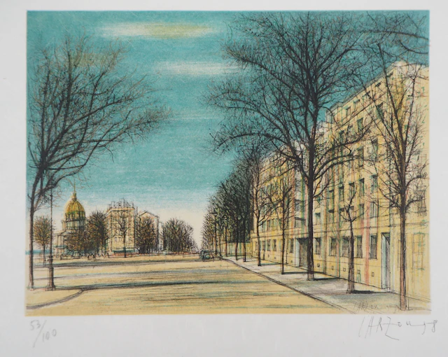 Jean CARZOU - Boulevard des Invalides, 1958, - Lithographie originale signée