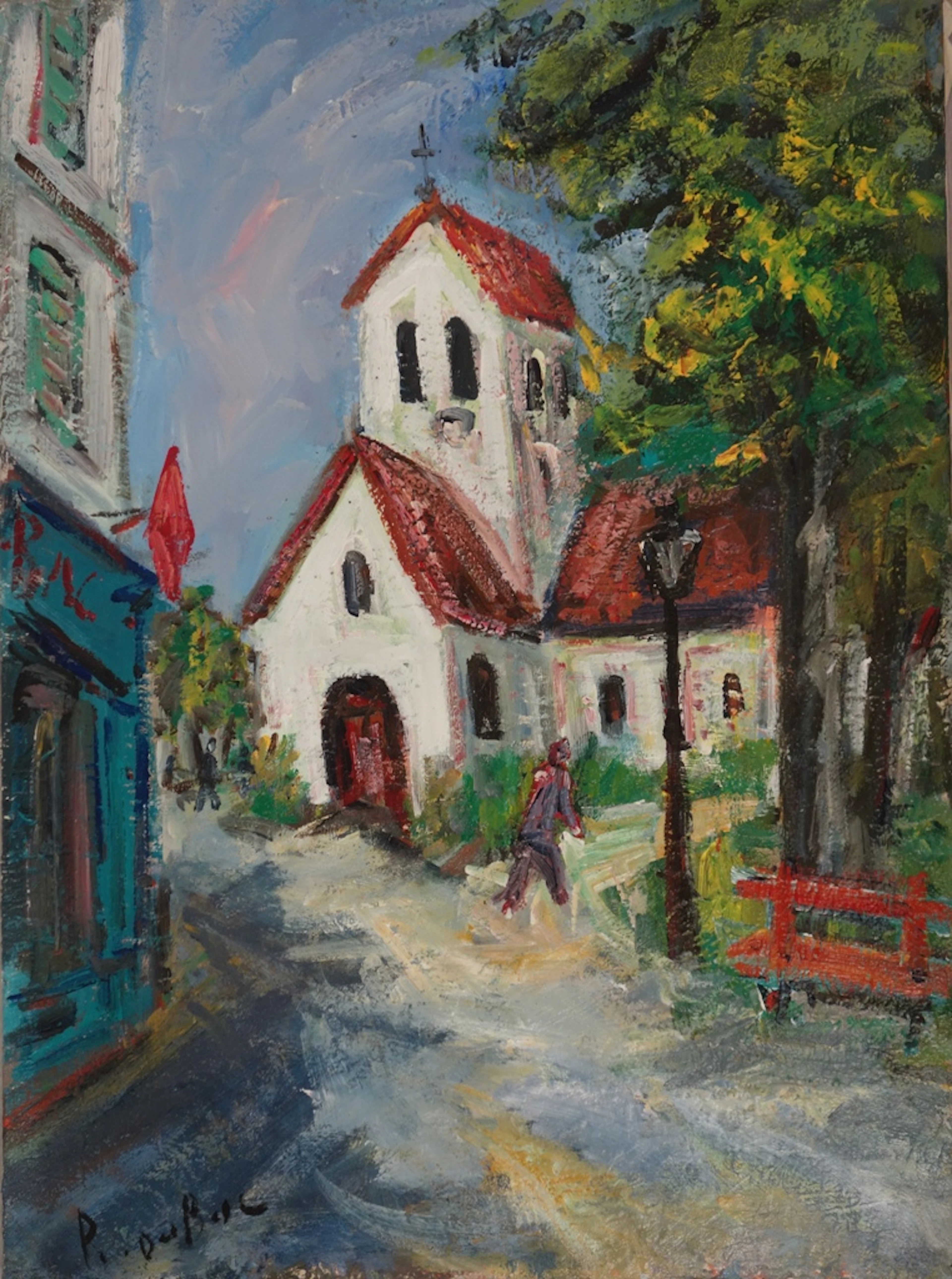 Roland DUBUC : Place du Voeu à Cherbourg - Huile sur toile Signée