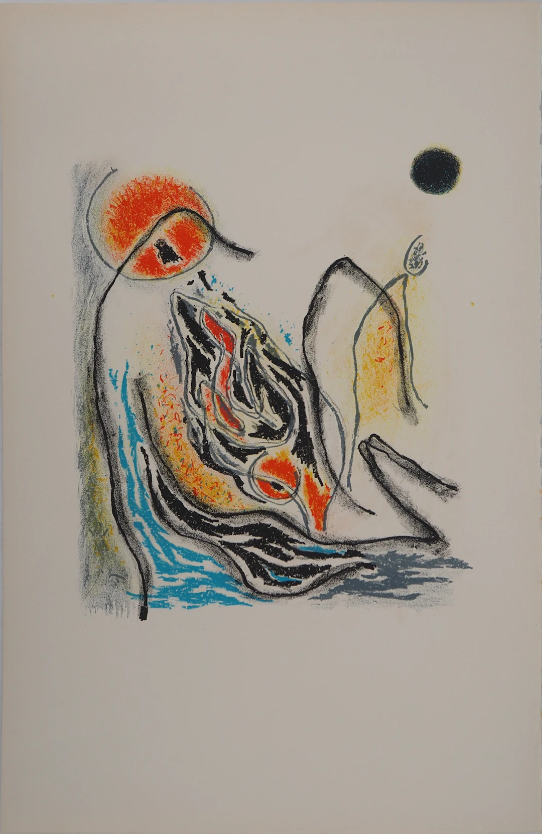Gustave SINGIER : Soleil rouge au bord de mer, Lithographie originale