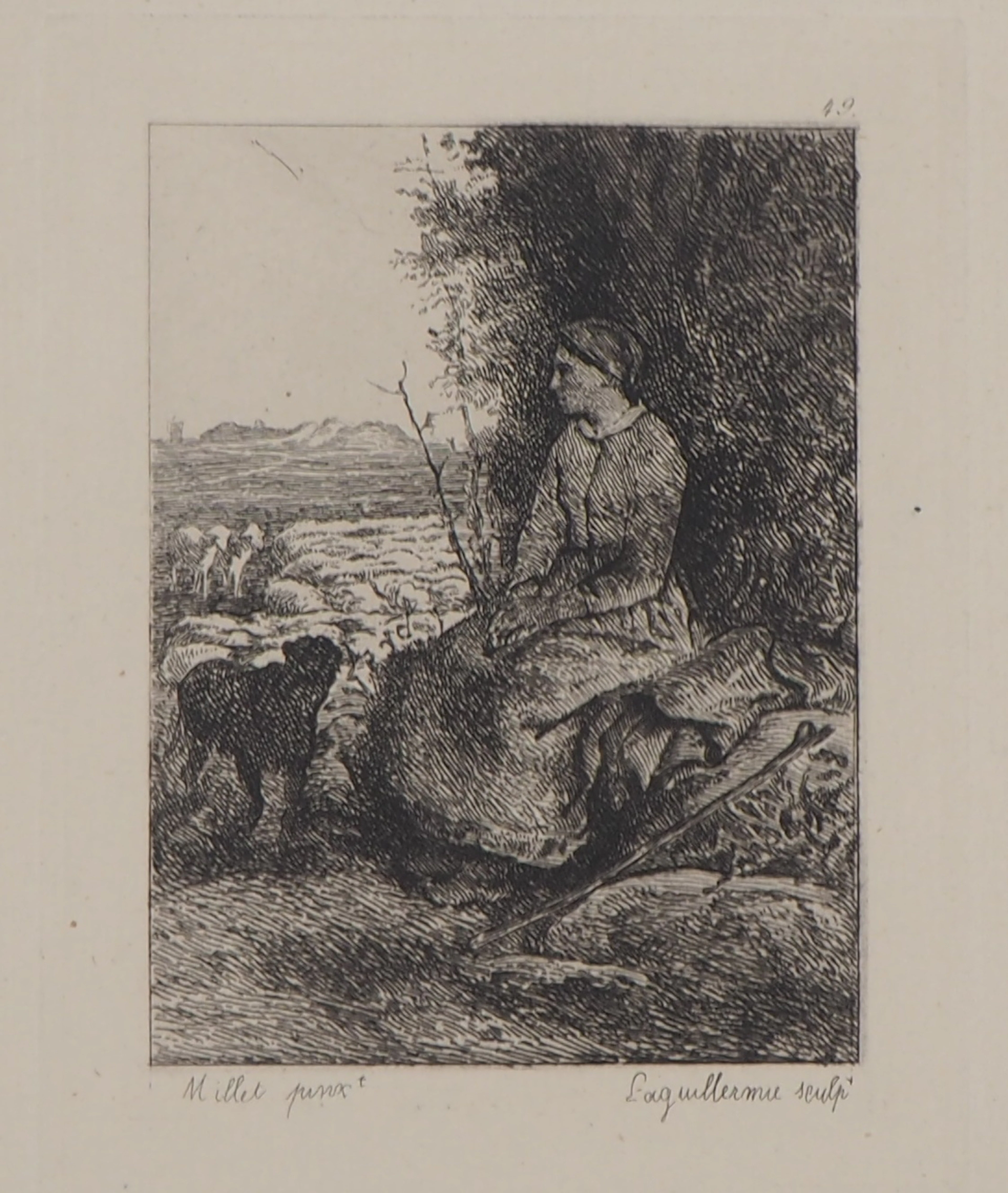 Jean François MILLET - Une bergère,1873 - Gravure, signée