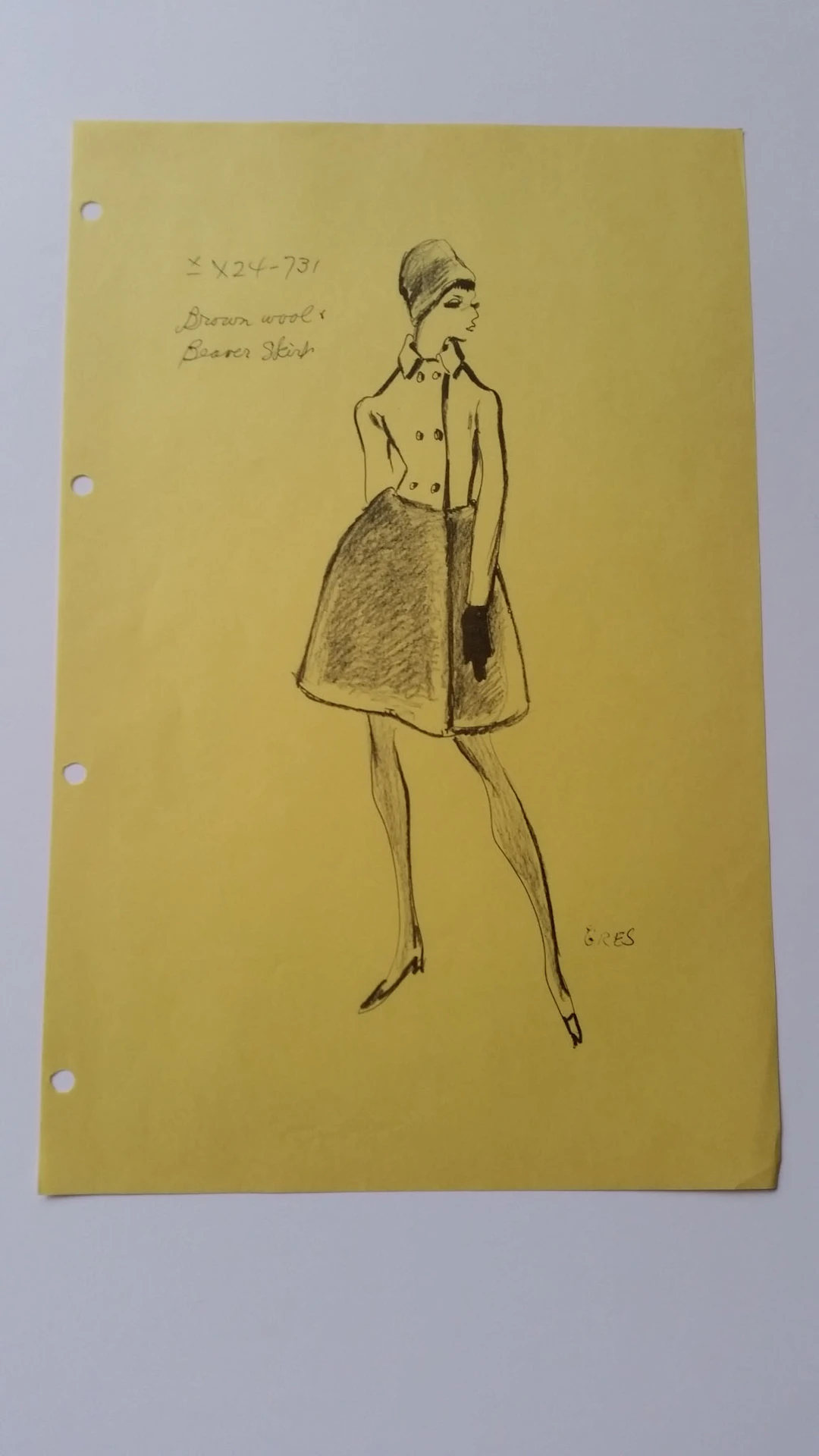 Madame Grès - Croquis manteau - Brown wool & beaver skirt