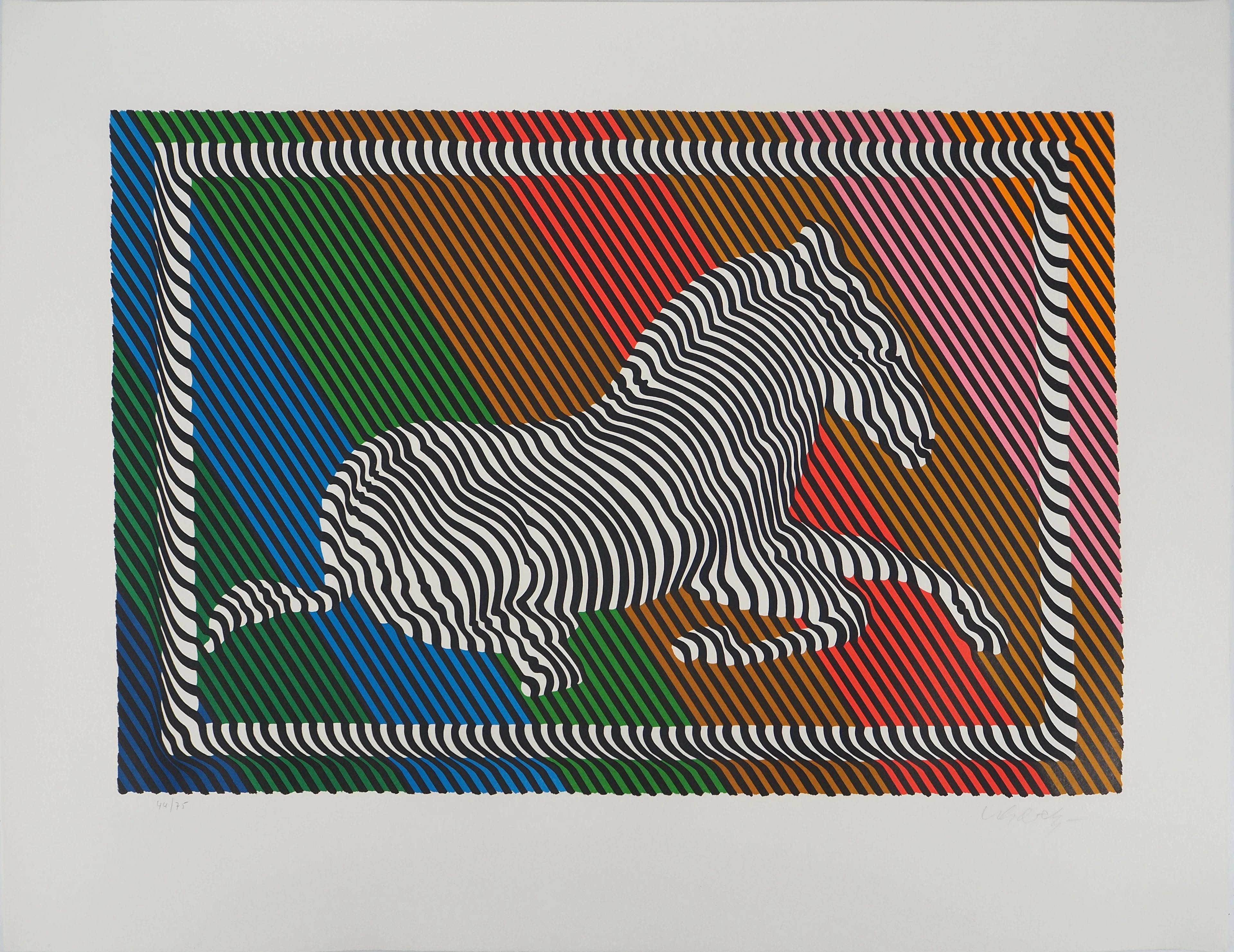 Victor VASARELY : Composition cinétique : Zèbre, Sérigraphie originale signée