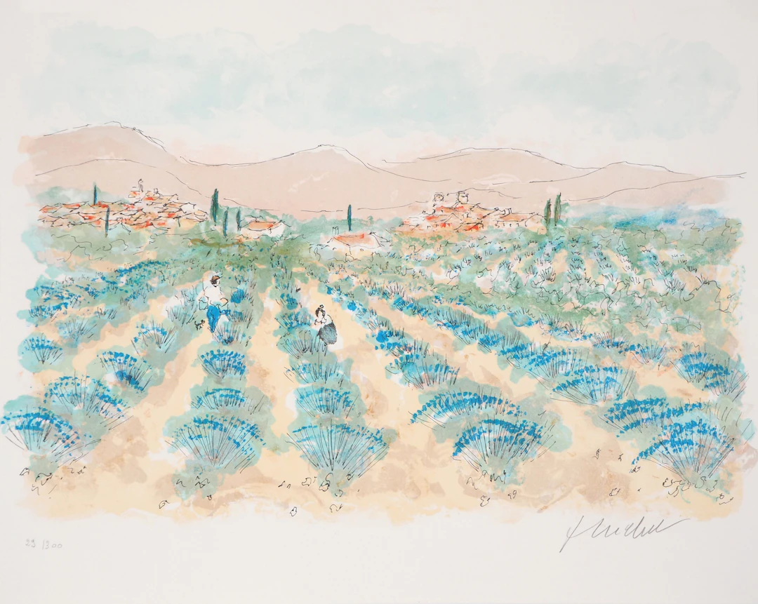 Urbain HUCHET : Provence, Champs de lavande - Lithographie originale signée