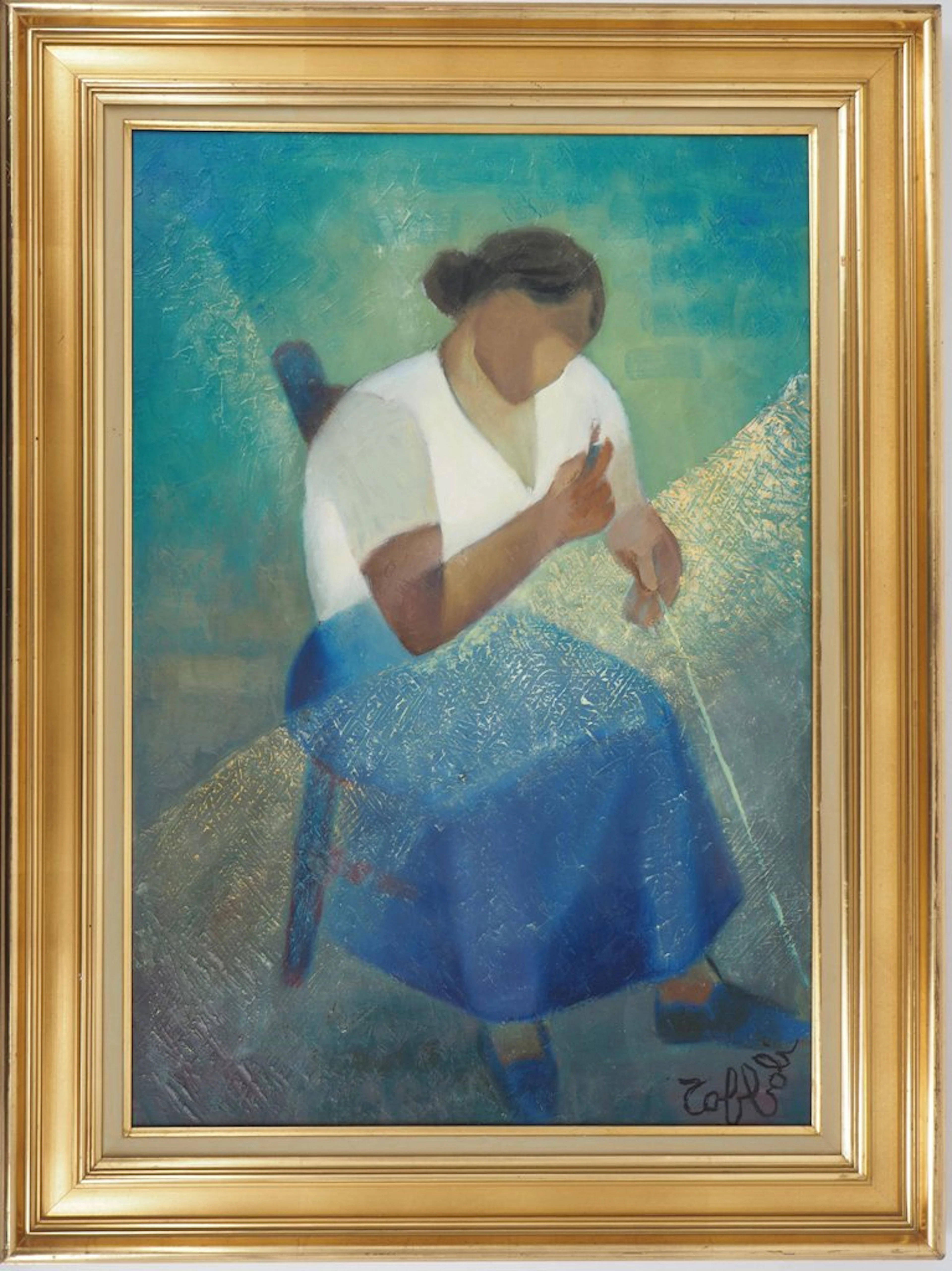 Louis TOFFOLI : La Femme du Pêcheur - Huile sur toile Signée