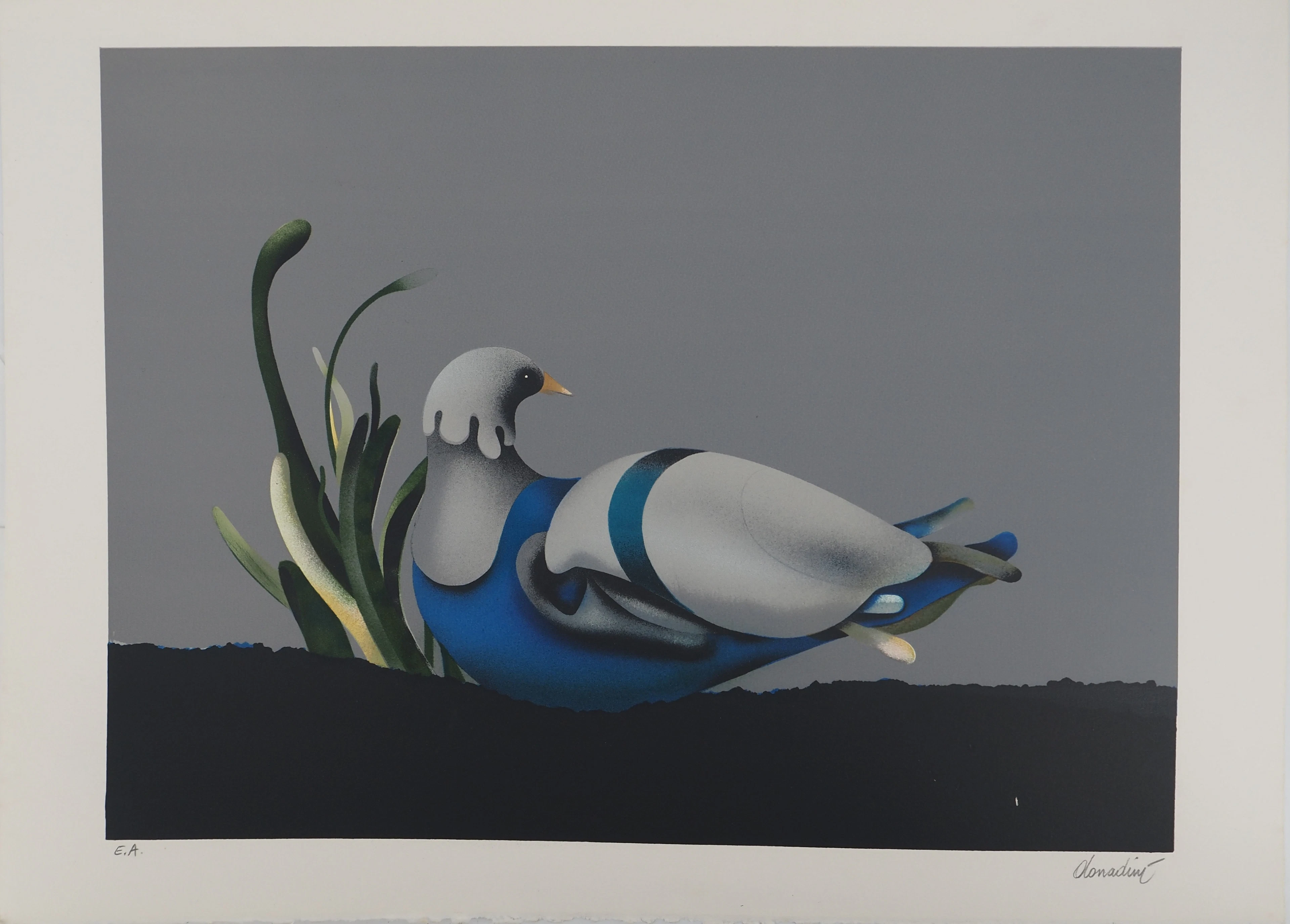 Jean Paul DONADINI : Le pigeon voyageur - Lithographie originale signée