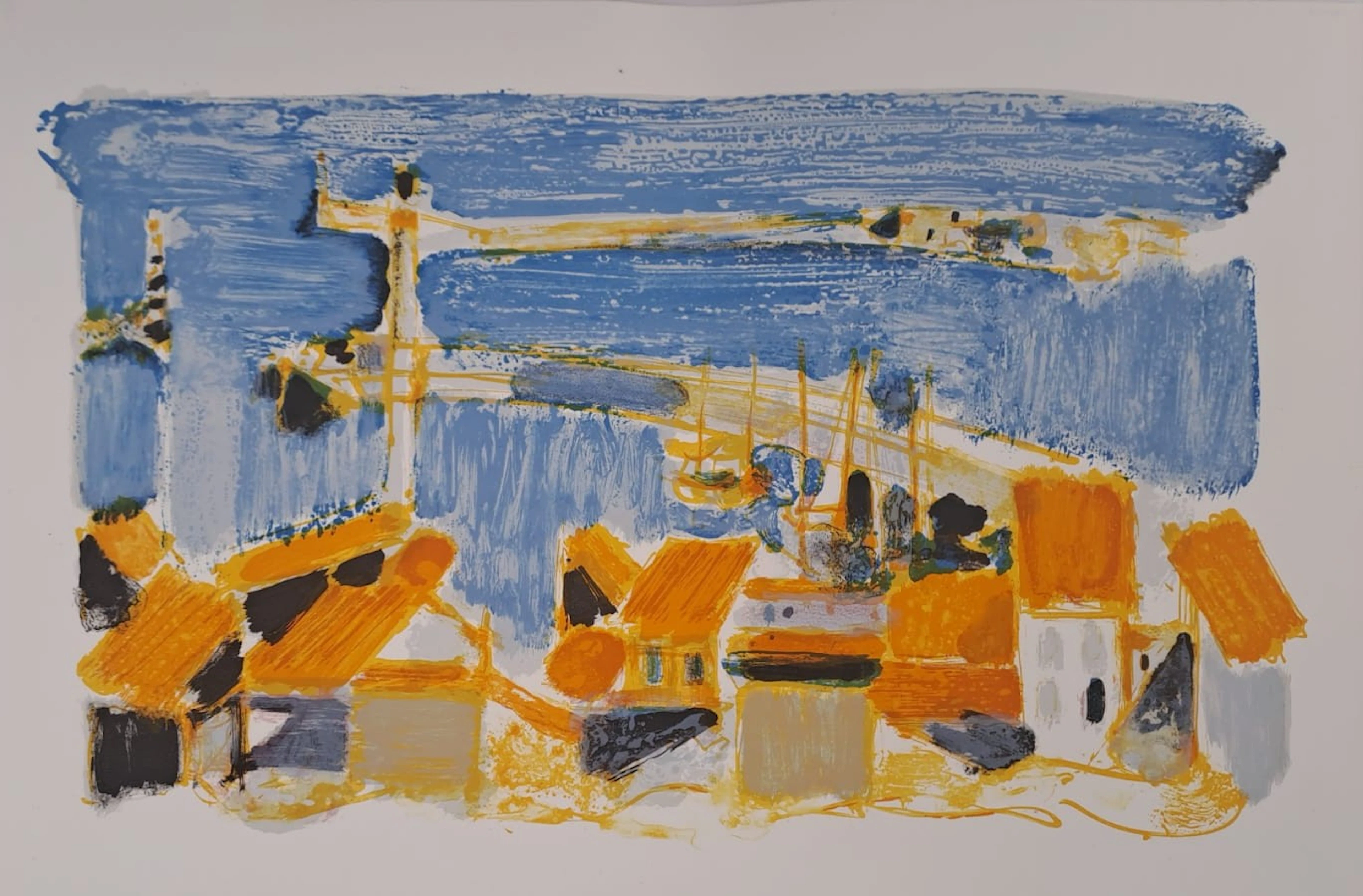 Maurice-Elie Sarthou - Vue sur le port - Lithographie originale