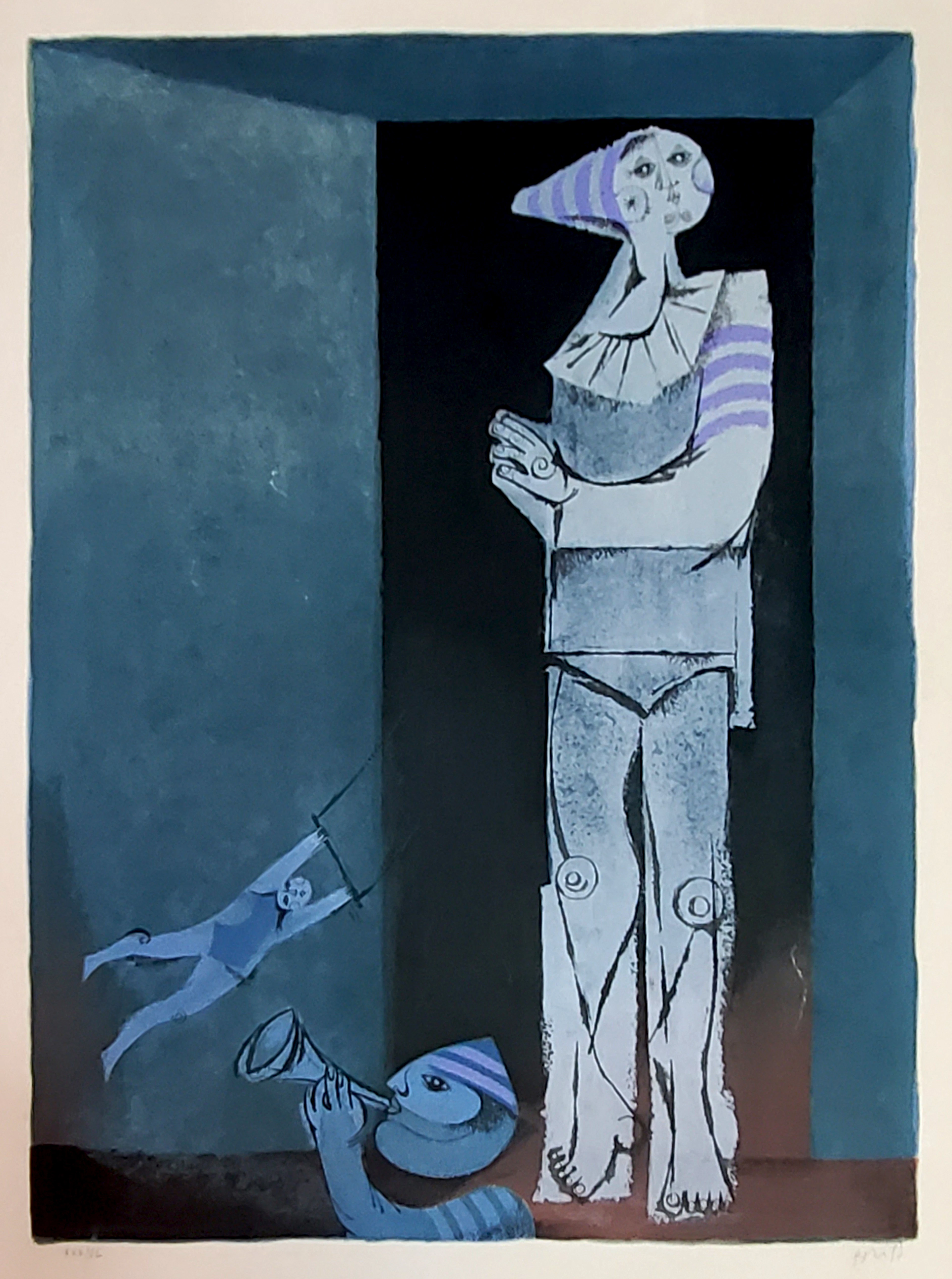 Samy Briss, Le trapèze volant, lithographie signée, 1977