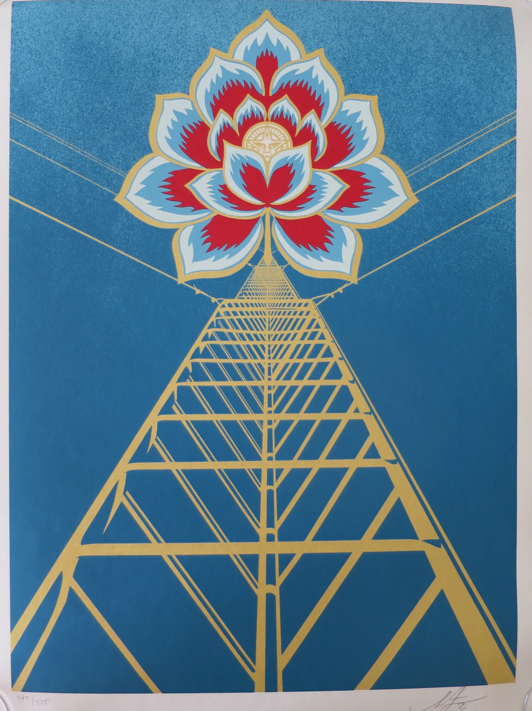 Shepard FAIREY (Obey) - Flower Power Red, 2021 - Sérigraphie signée au crayon