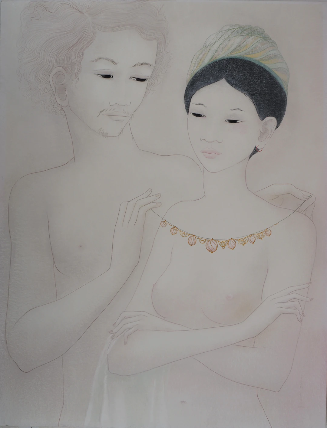 Mara TRAN LONG - Le cadeau - Huile et gouache sur panneau, Signée