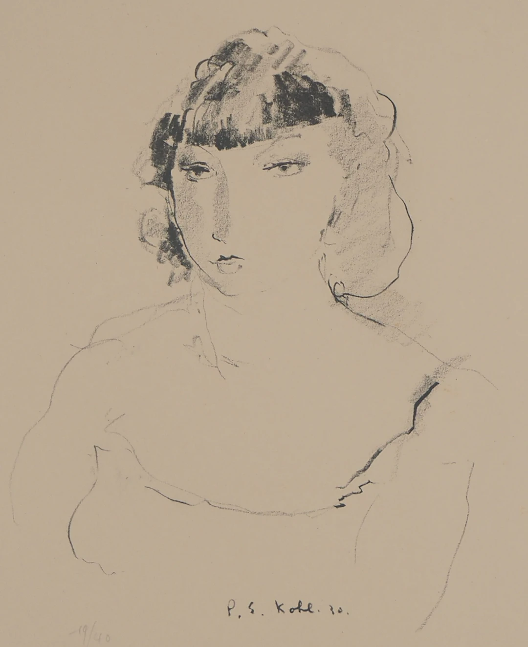 Pierre-Ernest KOHL - Jeune femme à la frange - Lithographie originale signée