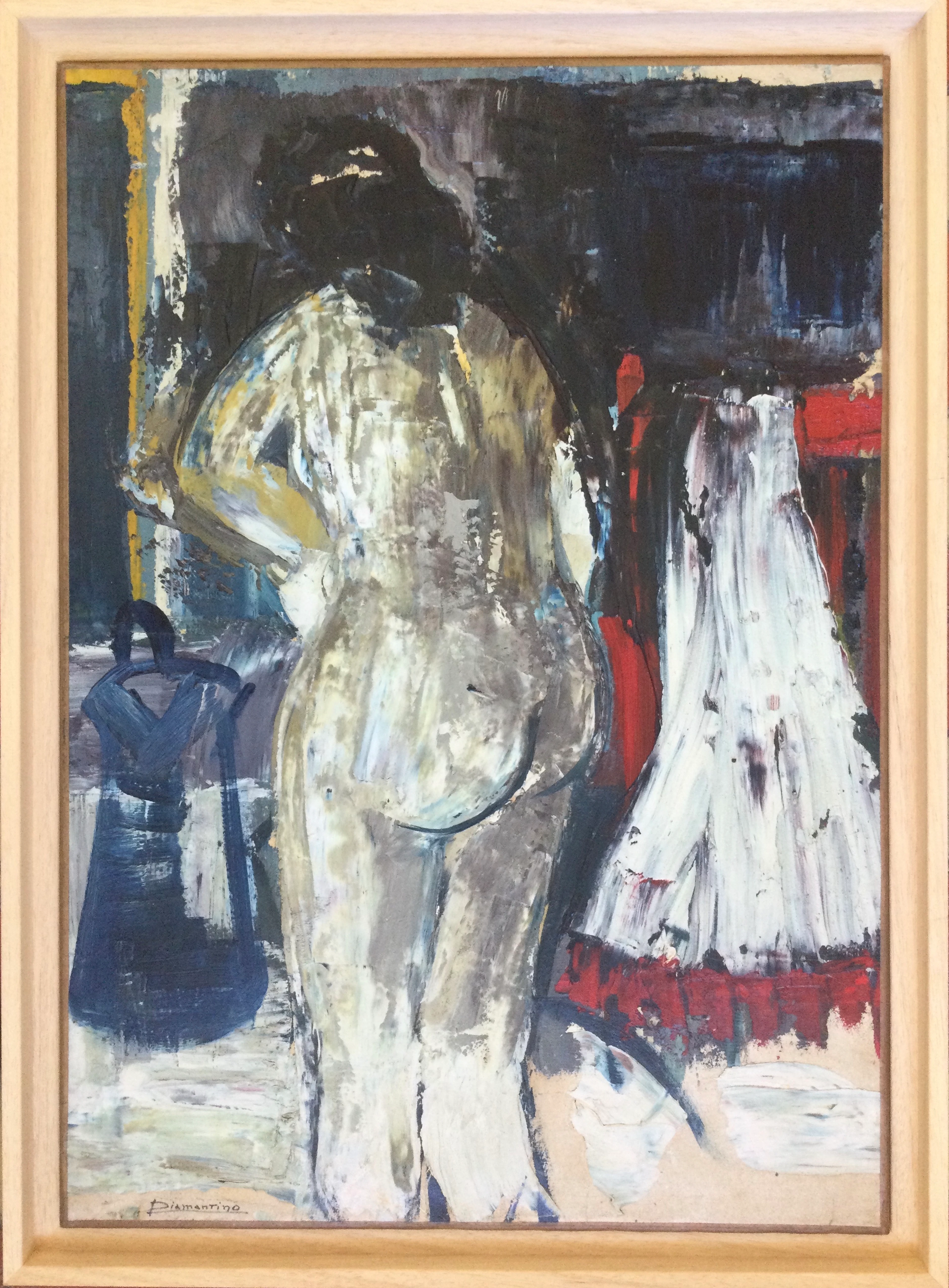 Diamentino RIERA - Nu à sa toilette , 1949 - Huile sur papier marouflé