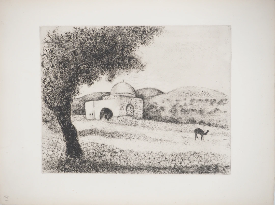 Marc CHAGALL : La tombe de Rachel, Gravure originale signée