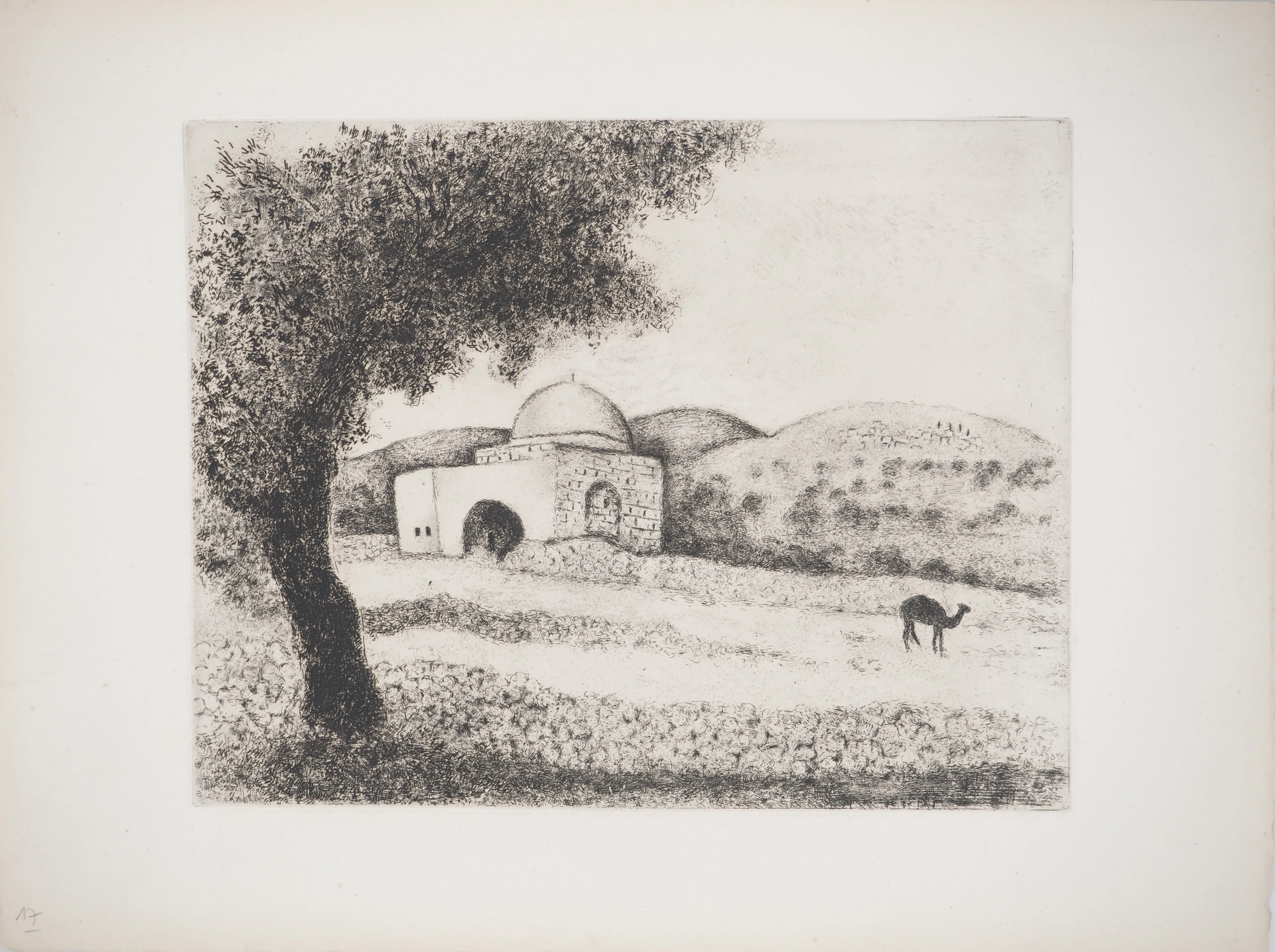 Marc CHAGALL : La tombe de Rachel, Gravure originale signée