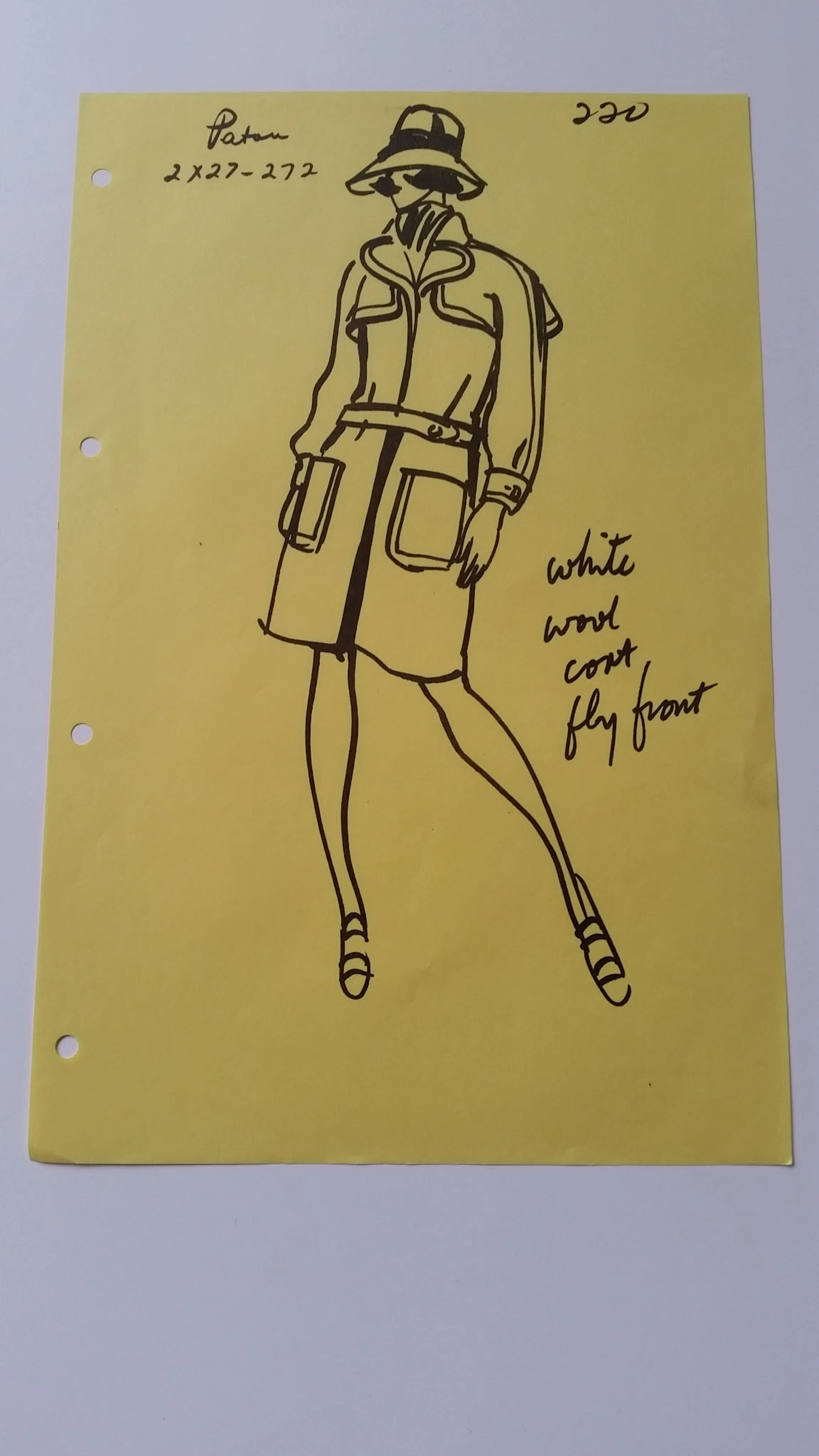 Jean Patou - Croquis veste - white wool coat fly front
