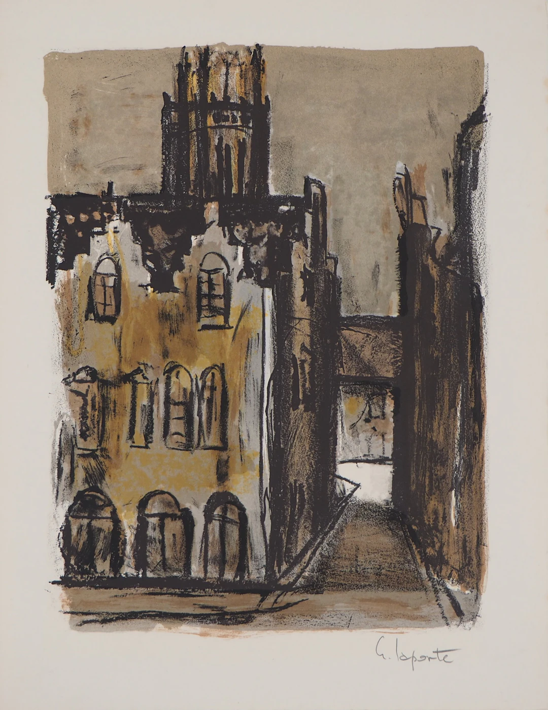 Georges LAPORTE - Pays-Bas : Cathédrale en Hollande, 1971 - Lithographie
