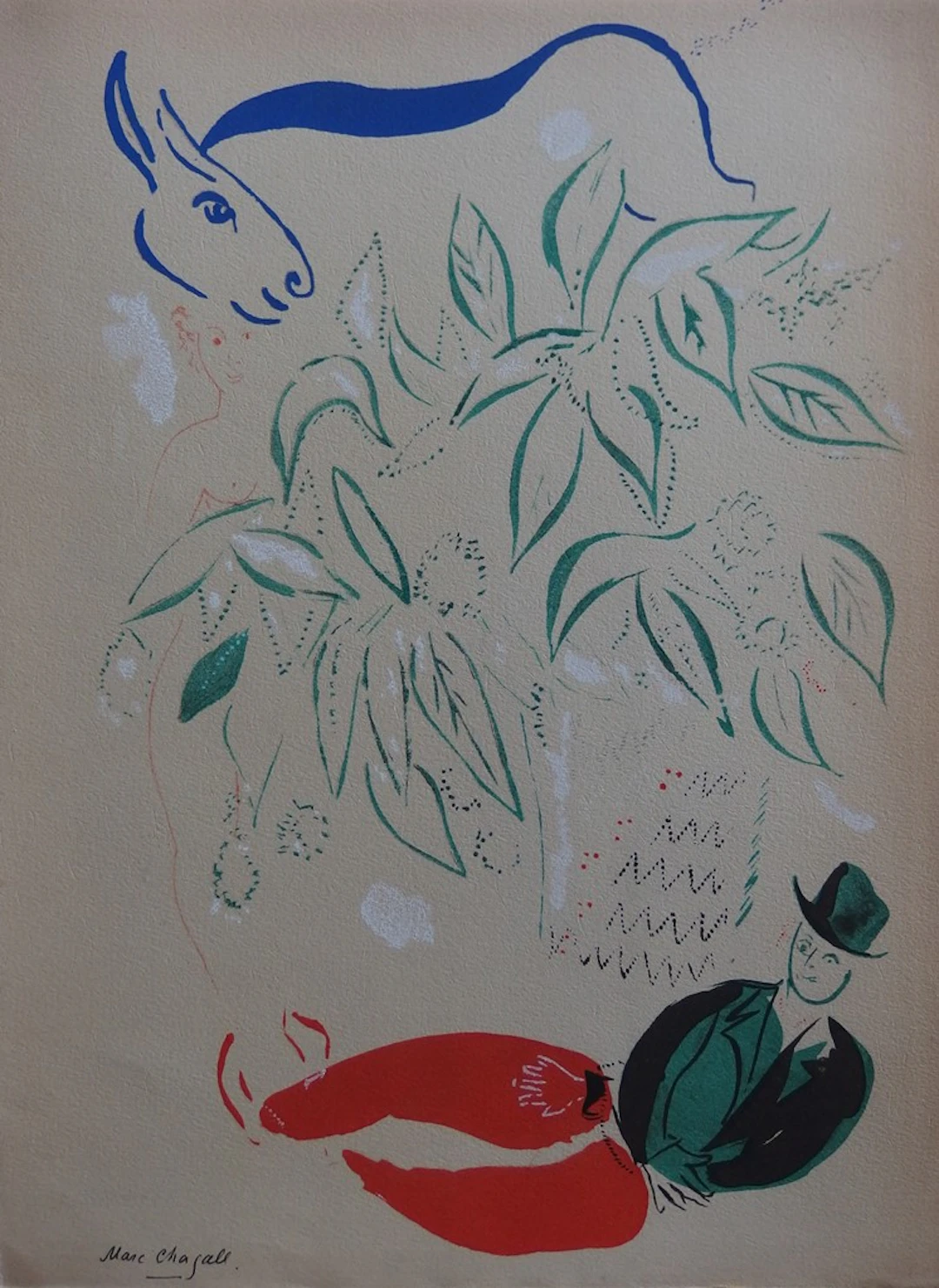 Marc CHAGALL (d’après) - Couple avec un âne, Lithographie signée