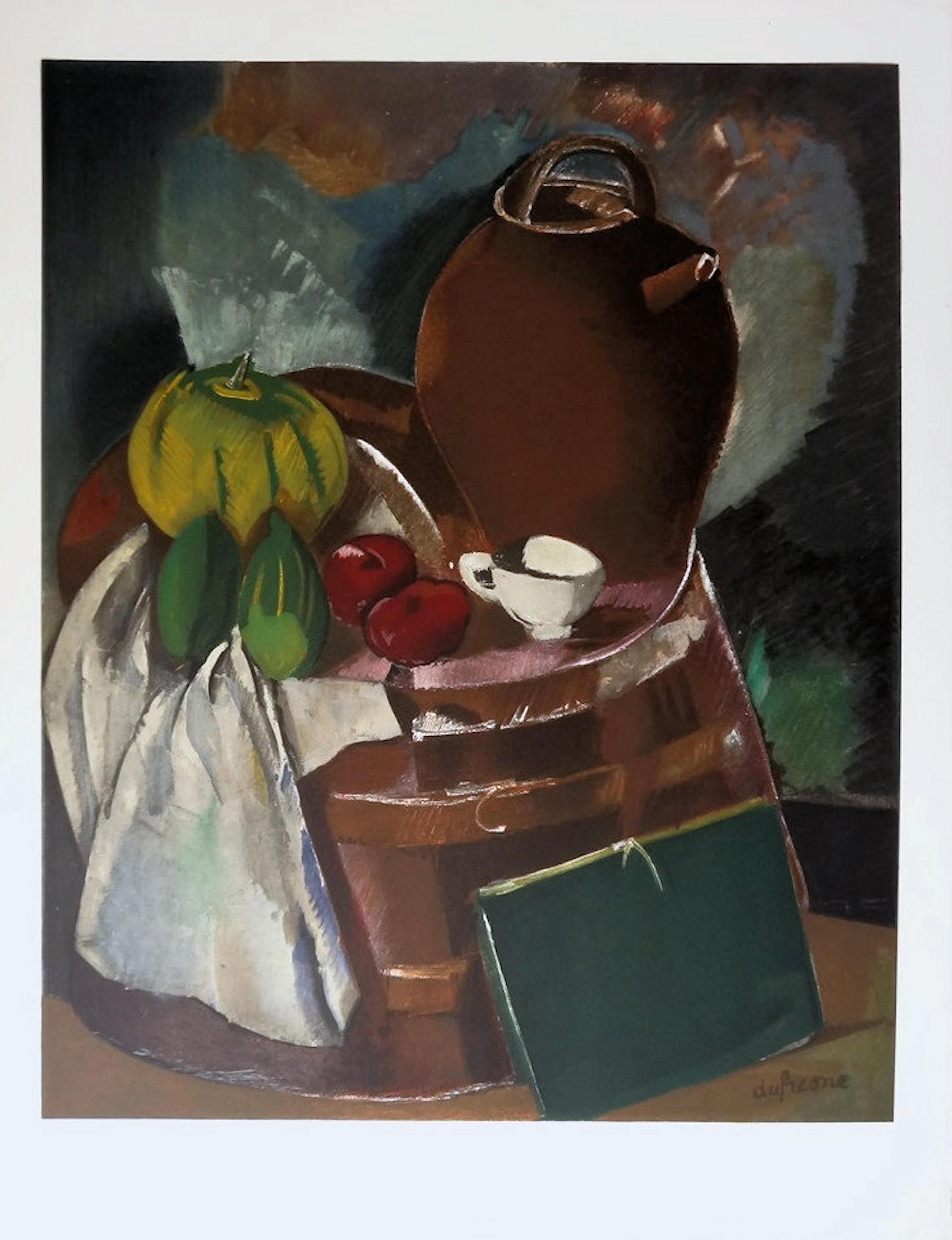 Charles DUFRESNE : Nature morte au vinaigrier - Lithographie signée