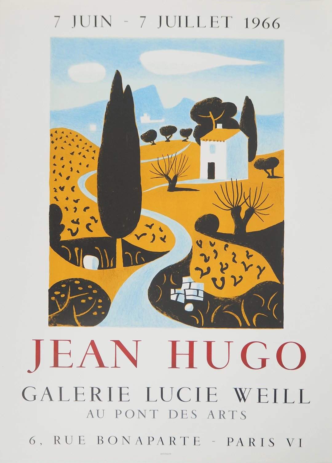 Jean HUGO : Paysage de Provence au cyprès, Affiche en lithographie