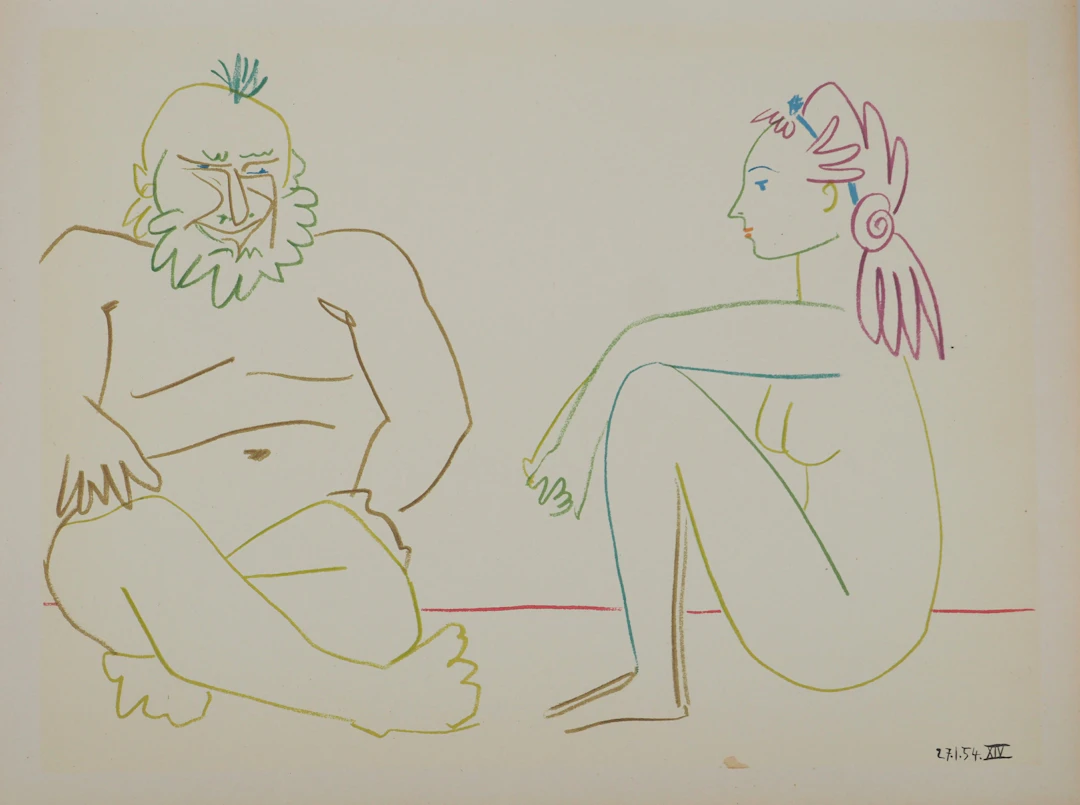 Pablo PICASSO : Le vieillard et la jeune fille nus, Lithographie