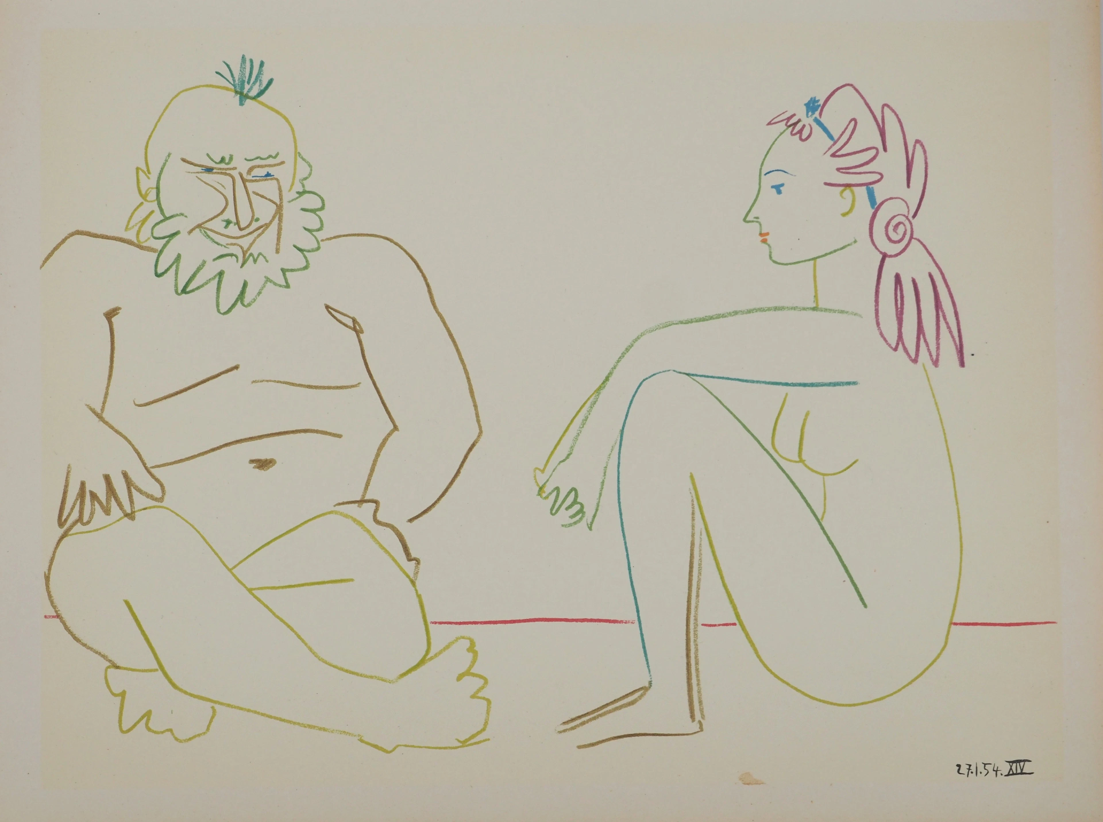 Pablo PICASSO : Le vieillard et la jeune fille nus, Lithographie