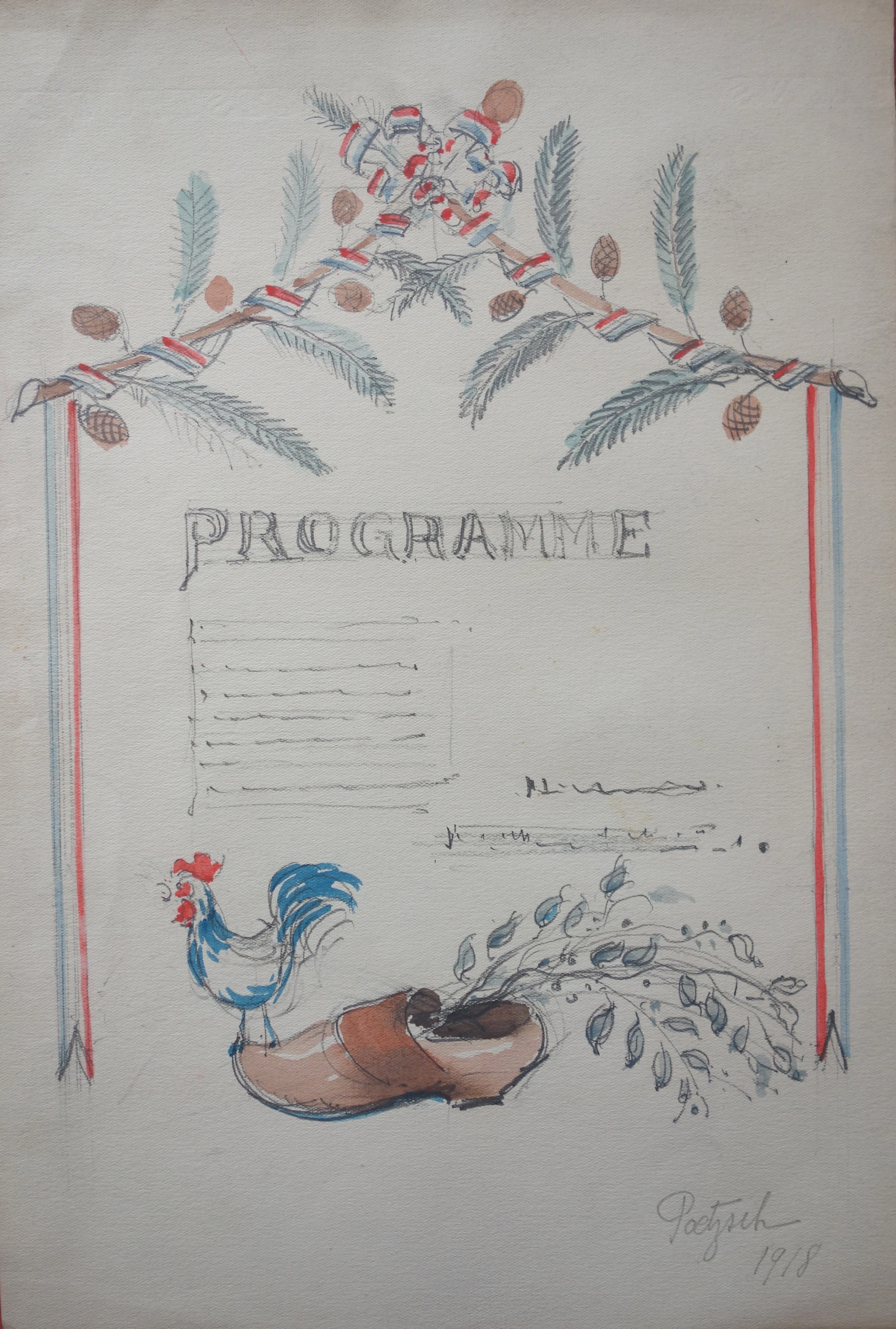 Gustave POETZSCH : Programme - Aquarelle originale signée