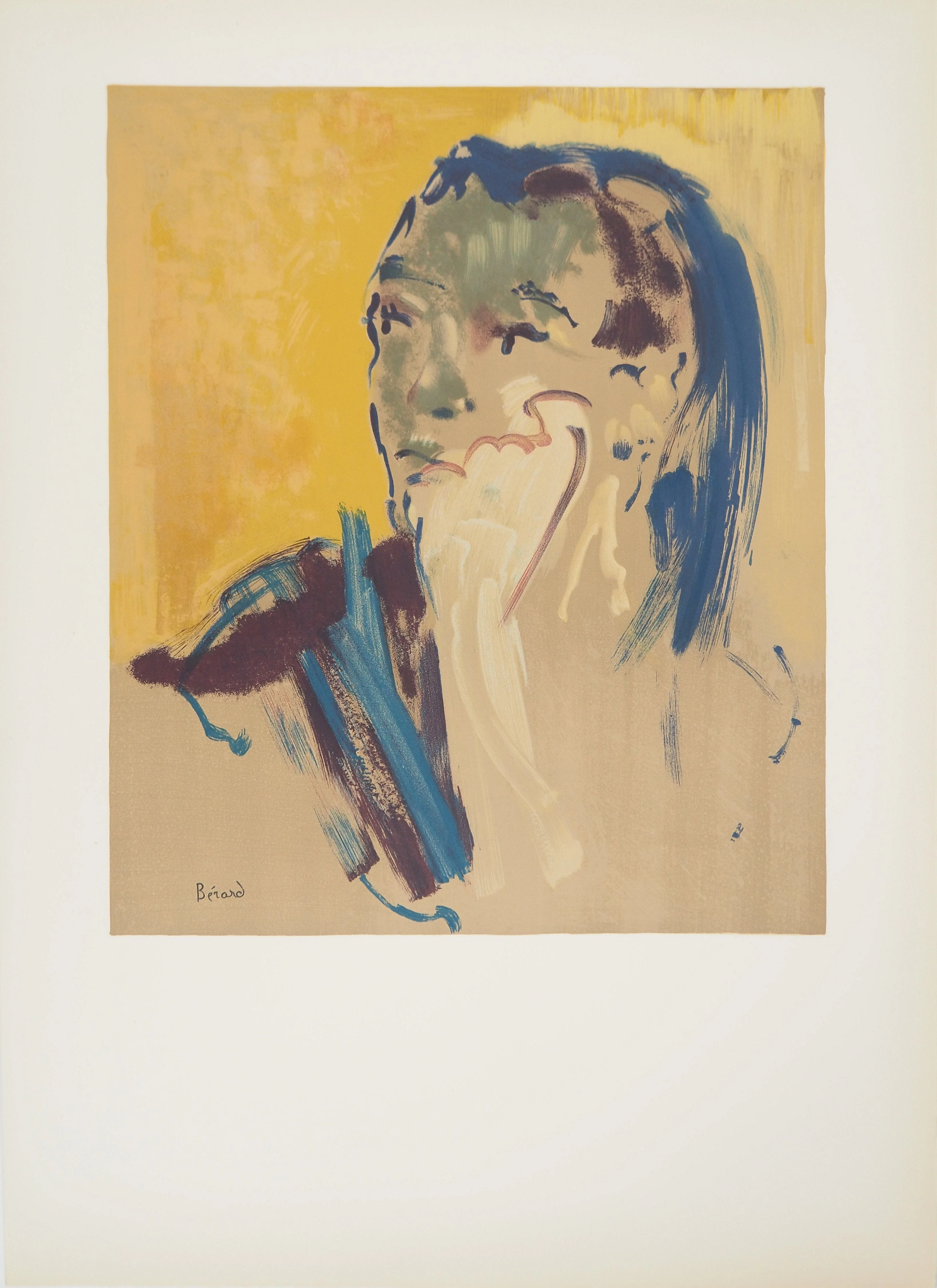 Christian BERARD : Jeune femme pensive, Lithographie originale signée