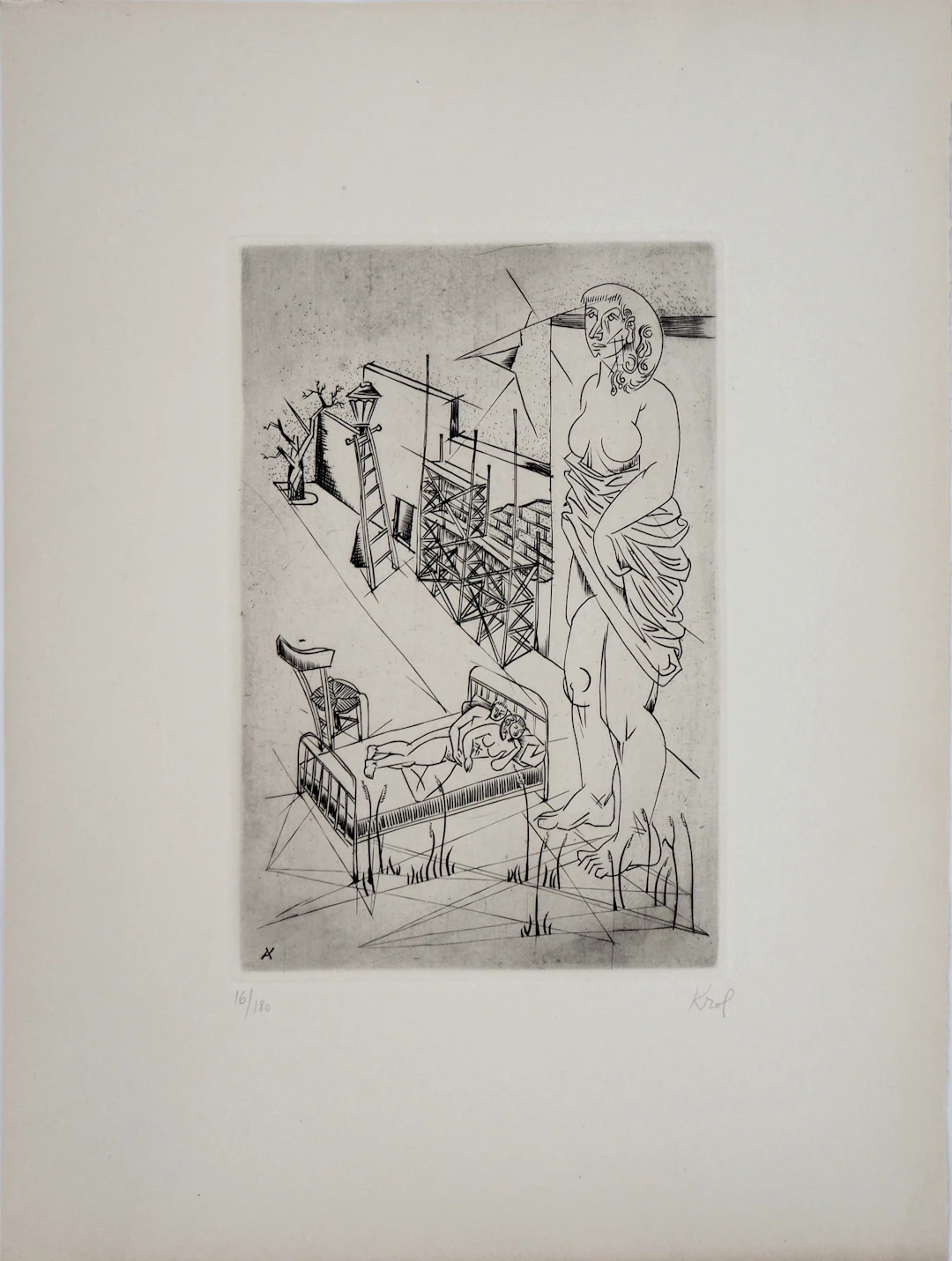 Abraham KROL : Les amants, 1950 - Gravure originale signée