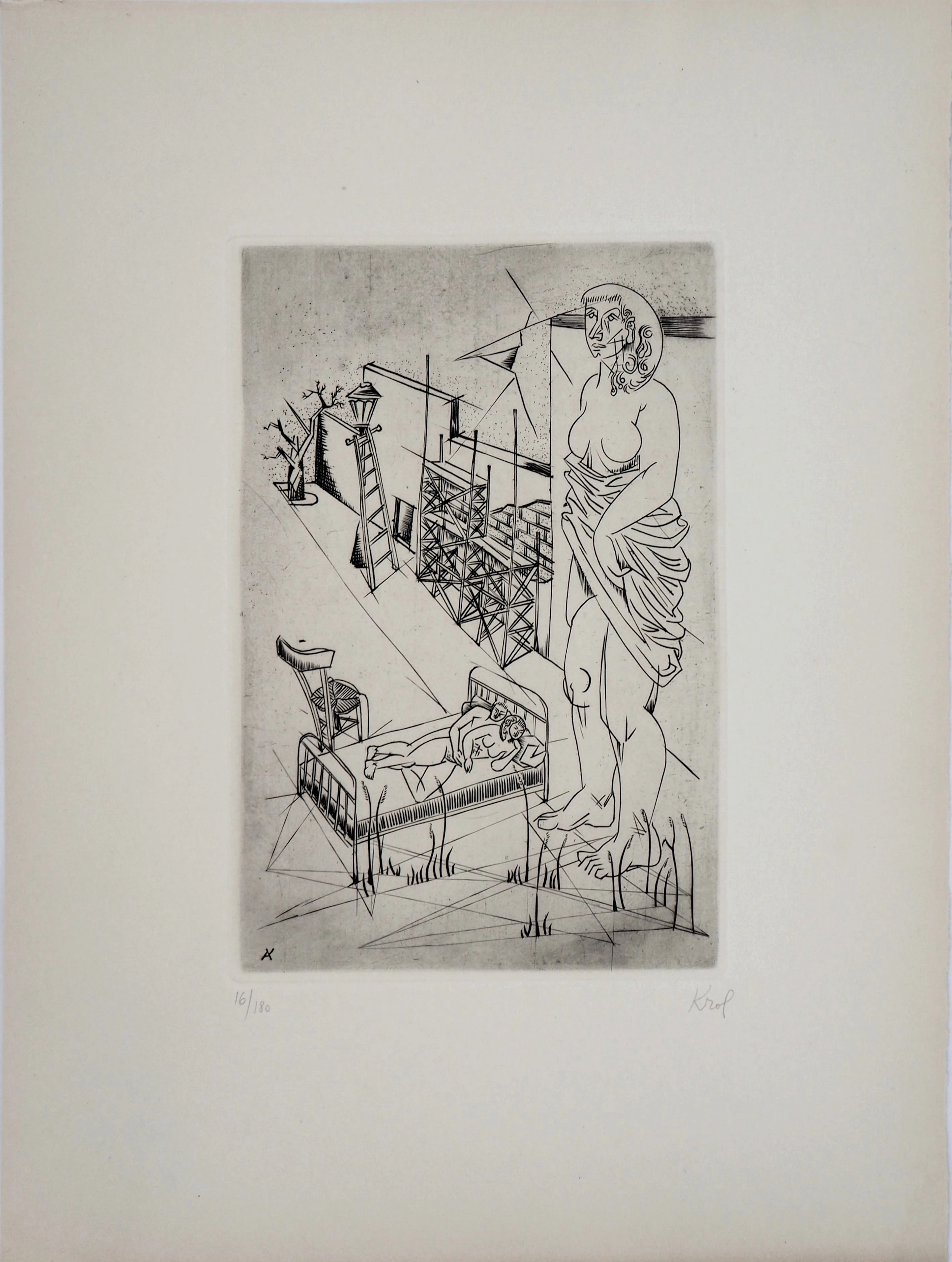 Abraham KROL : Les amants, 1950 - Gravure originale signée