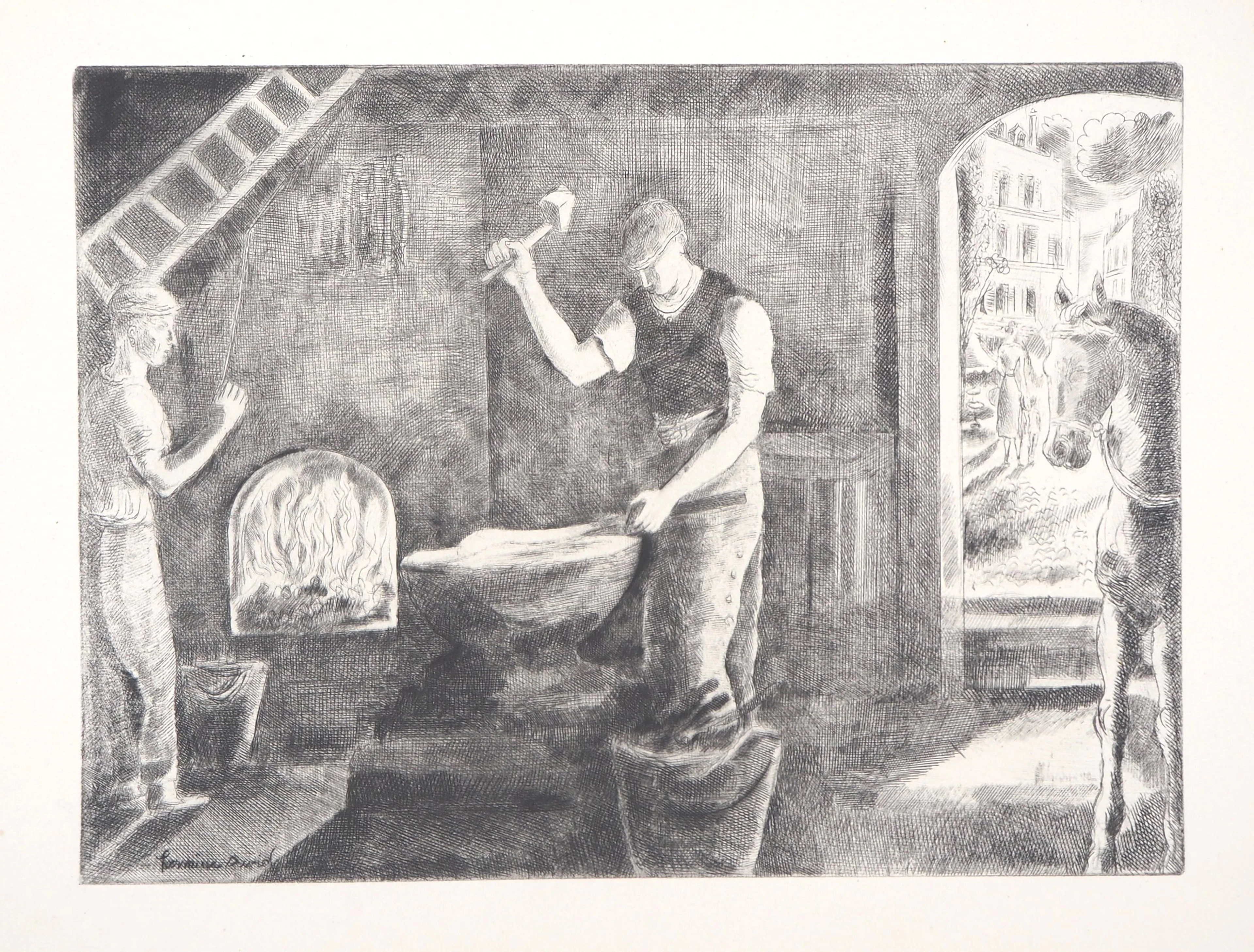 Hermine DAVID - Forgeron, 1946 - Gravure originale signée