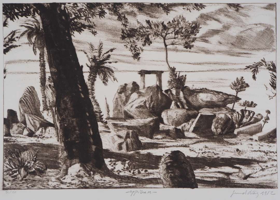 Gérard DIAZ - Ruines - Gravure Originale Signée
