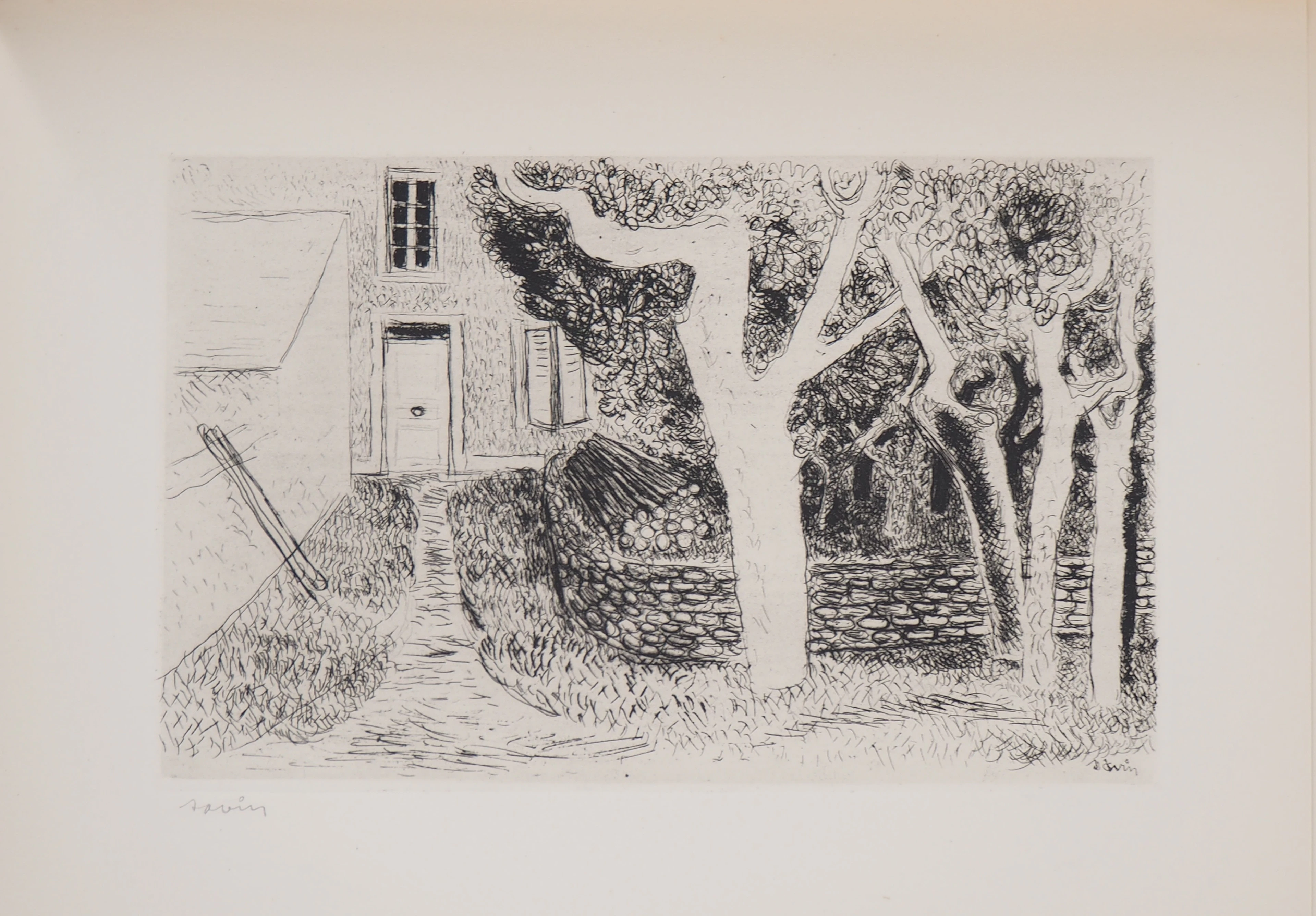 Maurice SAVIN - Maison normande, 1949 - Gravure originale signée