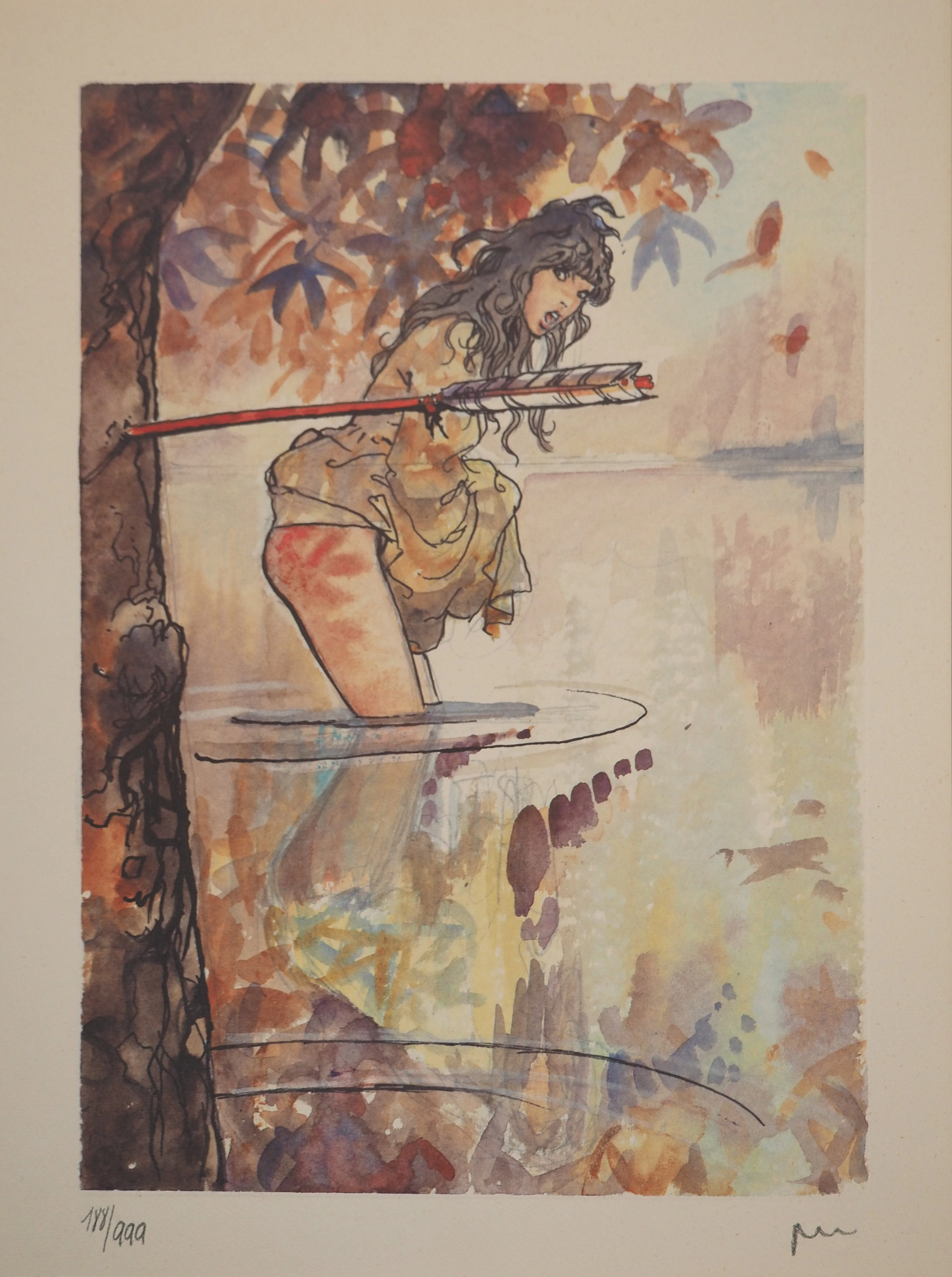 Milo MANARA : Femme surprise en territoire indien, Lithographie signée
