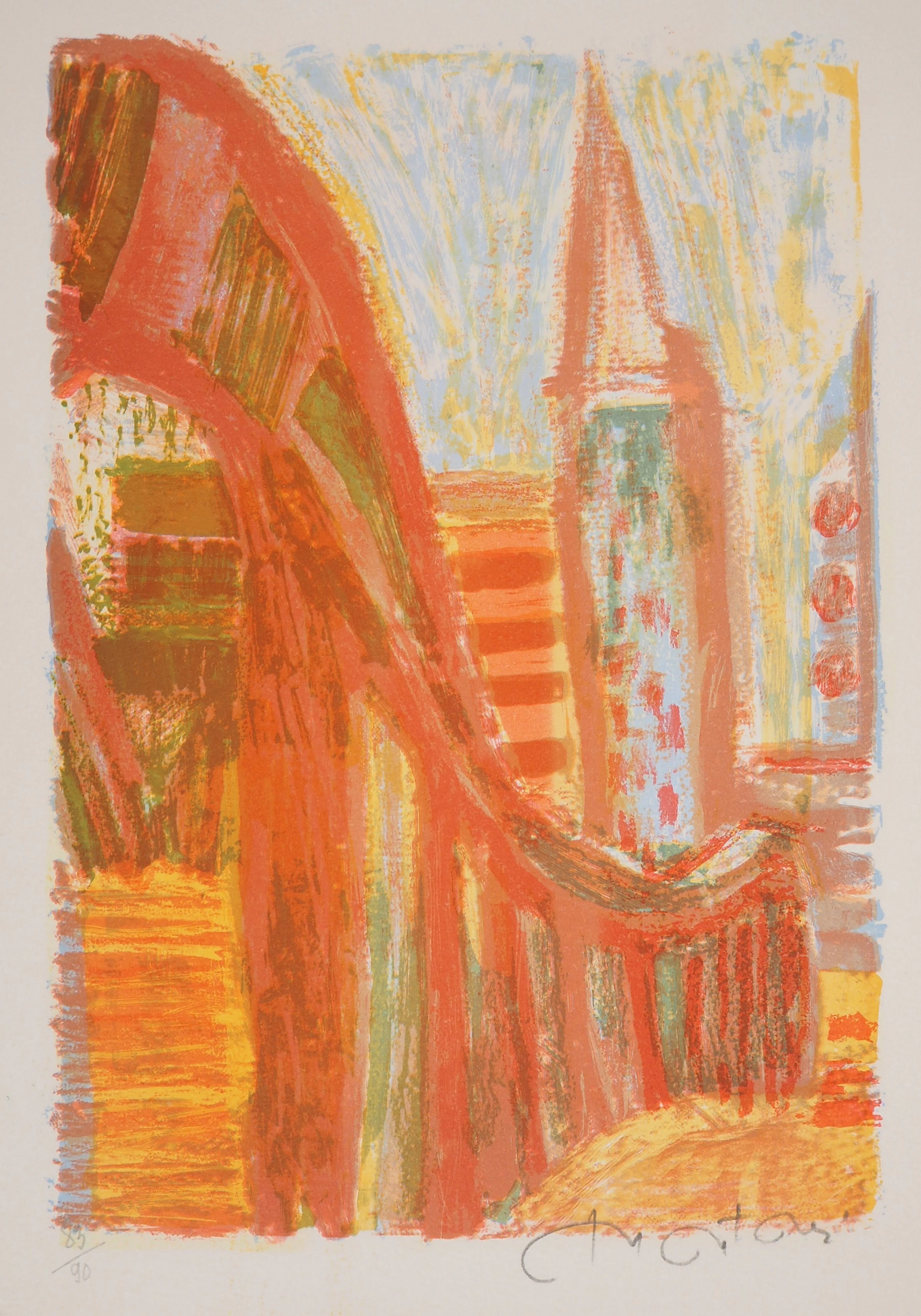 Roger MONTANE : Vue de la ville - Lithographie originale signée