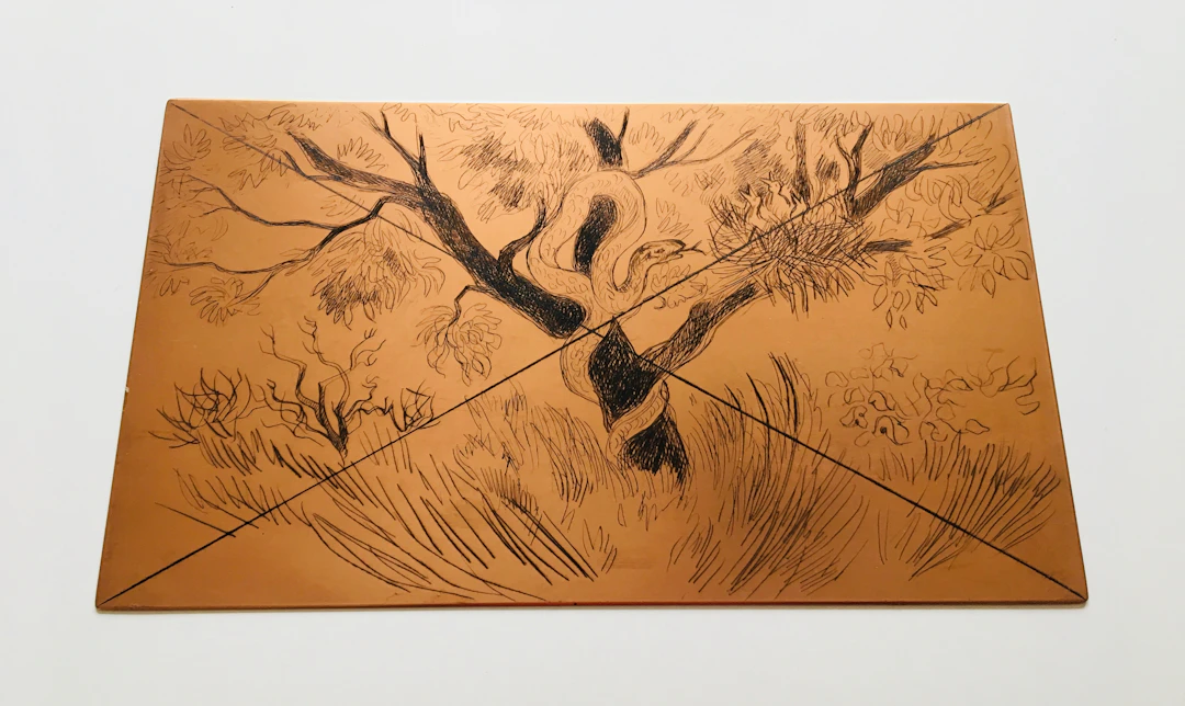 Yves BRAYER - Cuivre original gravé à l’eau-forte et sa gravure, 1973