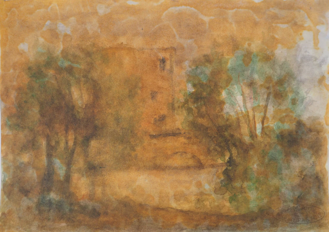 Gilbert PASTOR : Maison sur l'autre rive, Aquarelle originale signée