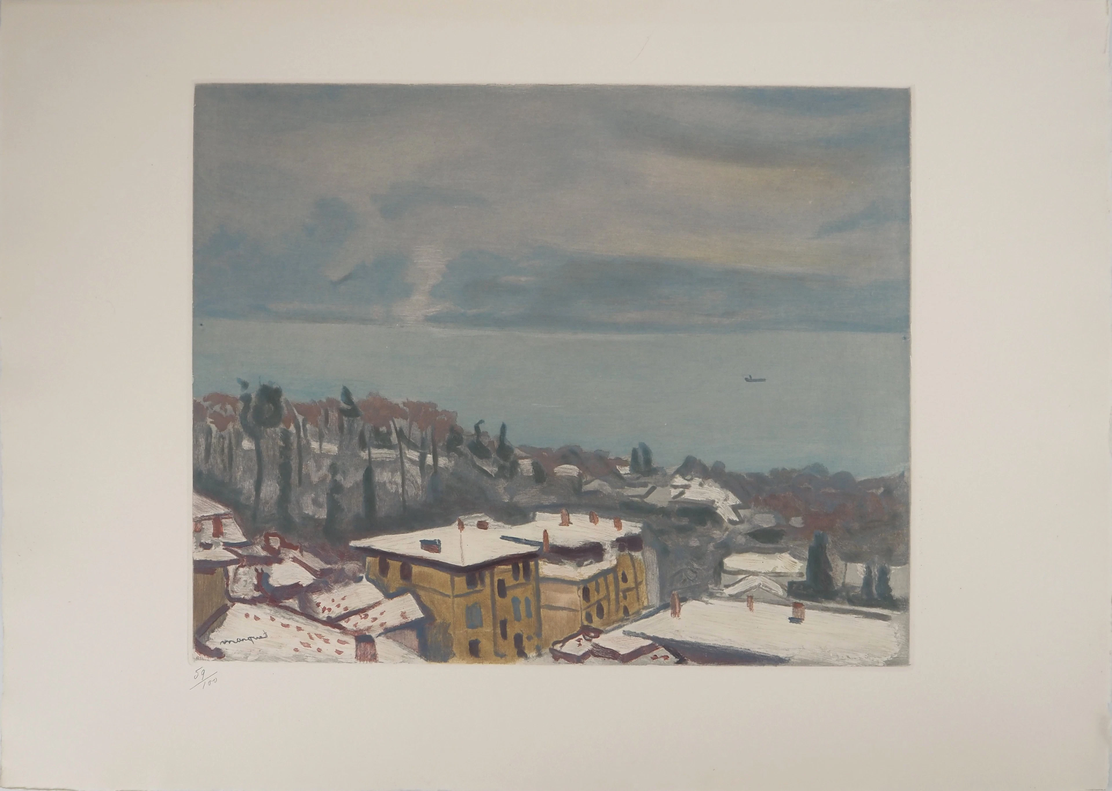 Albert MARQUET - Lac Leman vu d’Ourchy - Gravure originale signée
