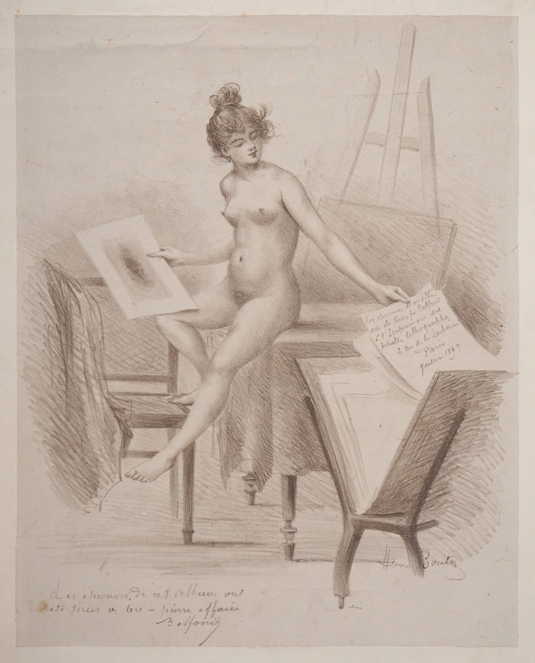 Henri BOUTET : Modèle dans un atelier, 1897 - Lithographie originale signée