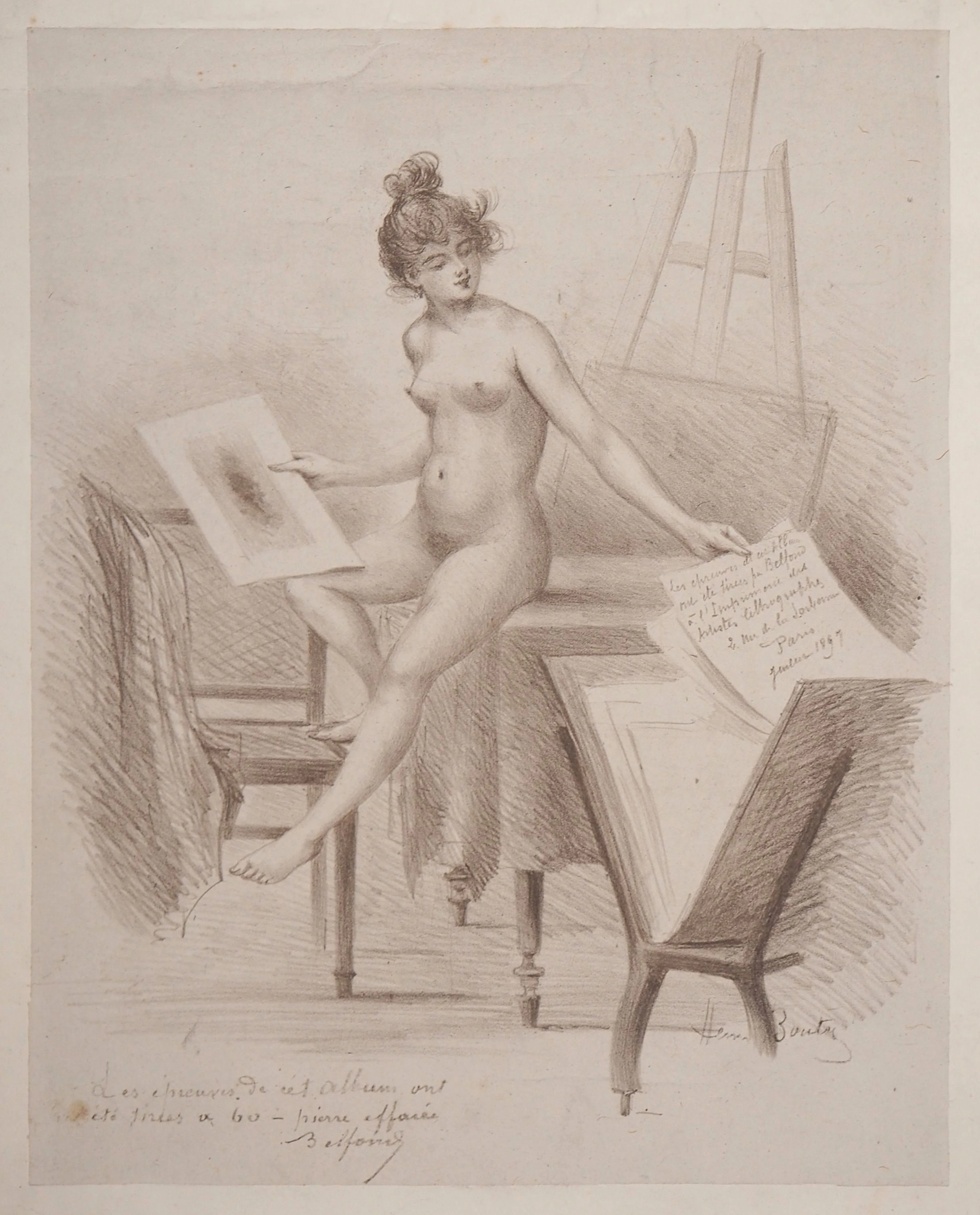 Henri BOUTET : Modèle dans un atelier, 1897 - Lithographie originale signée