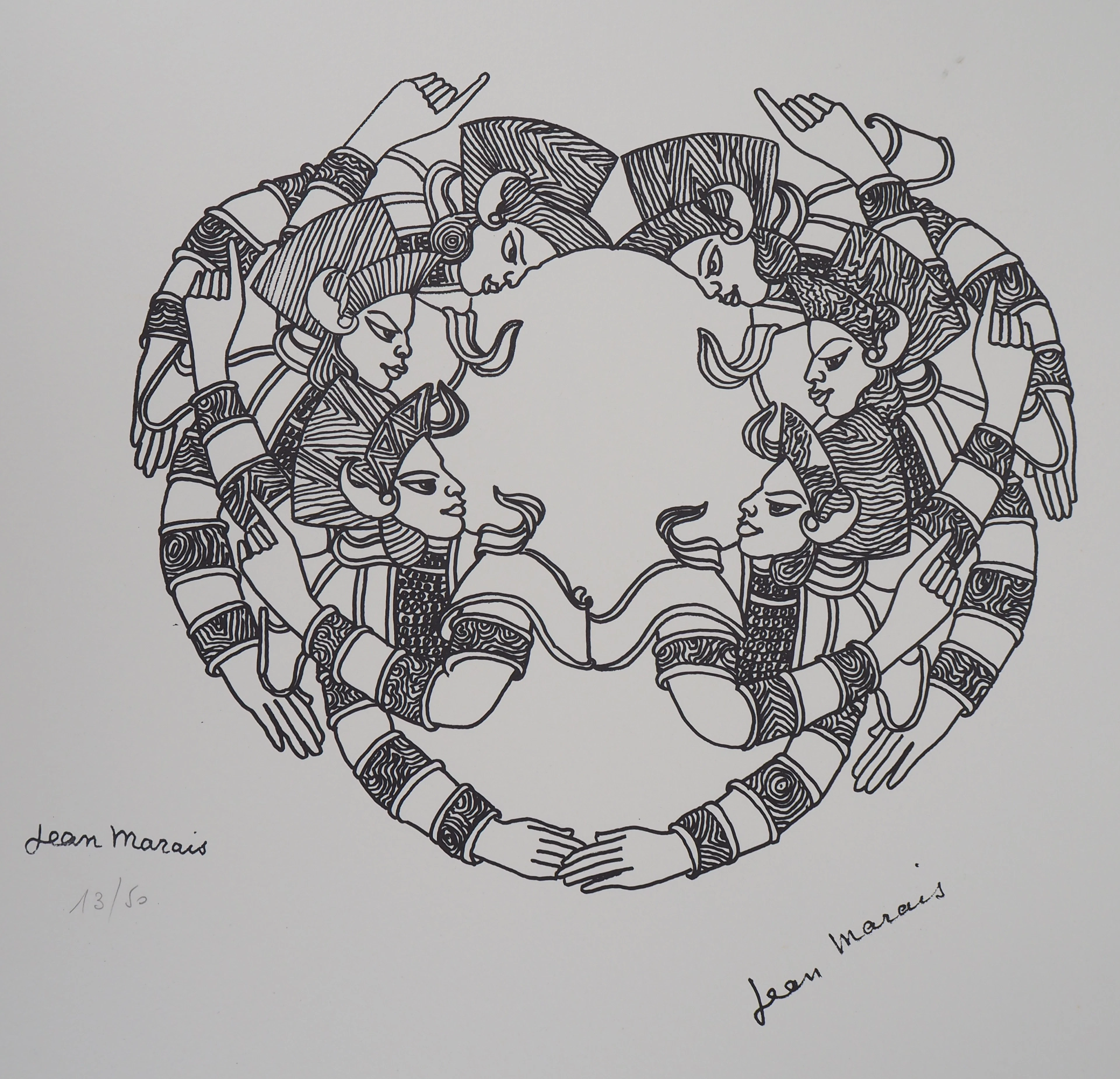 Jean MARAIS : Motifs indiens, Lithographie originale Signée