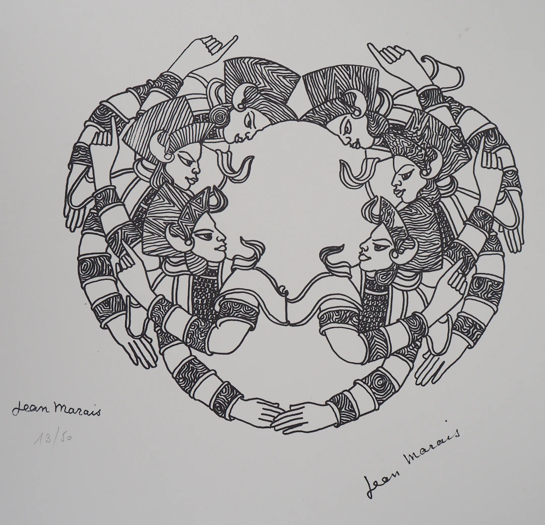 Jean MARAIS : Motifs indiens, Lithographie originale Signée