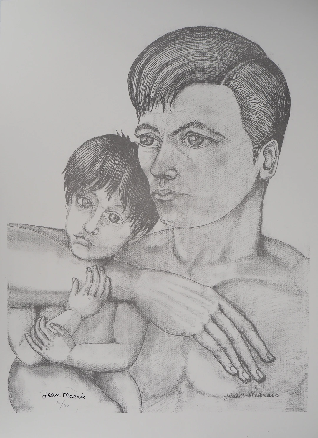 Jean MARAIS - La Paternité : père et fils - Lithographie signée
